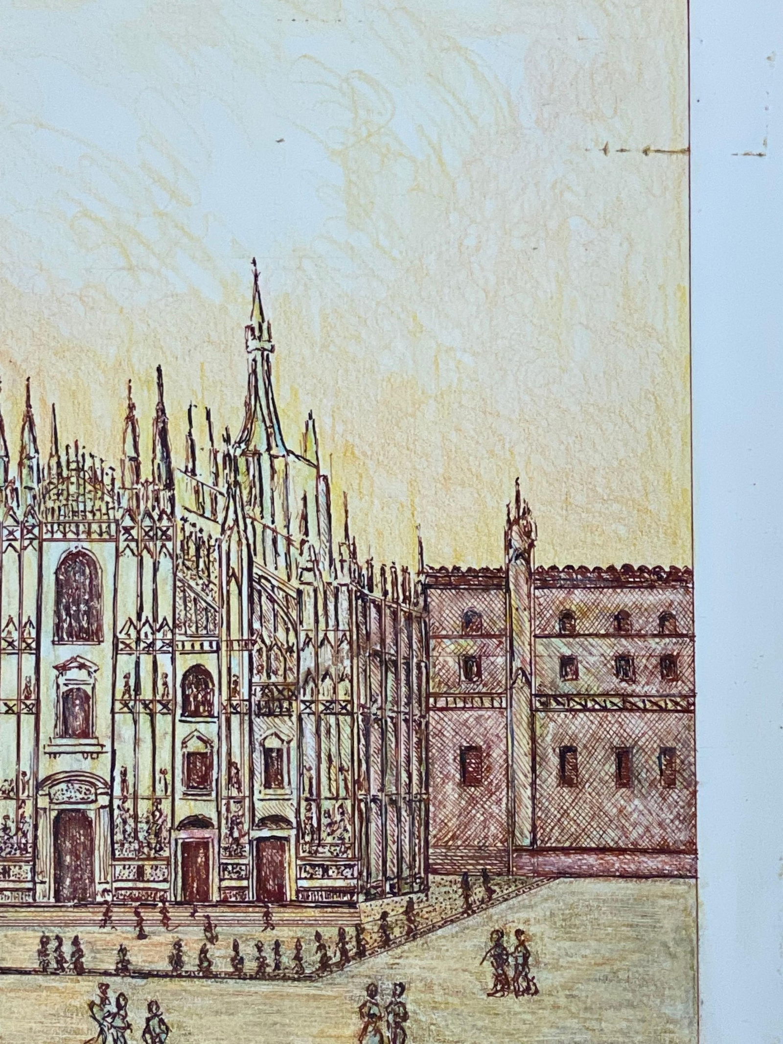 1950's Modernist Painting Signed, Milan Cathedral Cityscape, 1950s - 8
