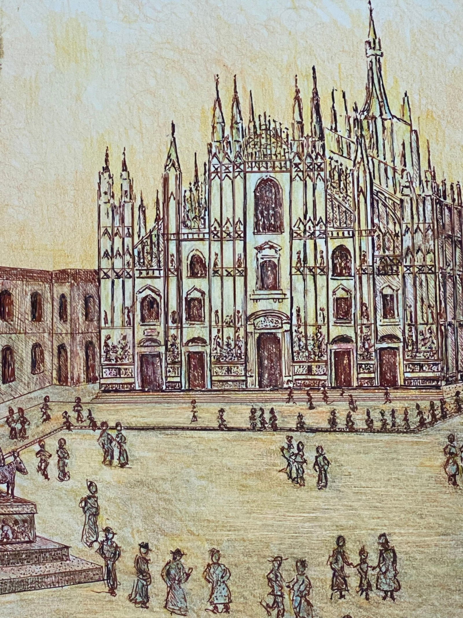 1950's Modernist Painting Signed, Milan Cathedral Cityscape, 1950s - 2