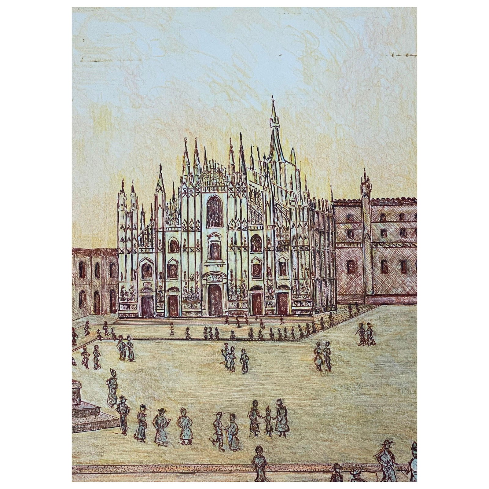 1950's Modernist Painting Signed, Milan Cathedral Cityscape, 1950s - 4