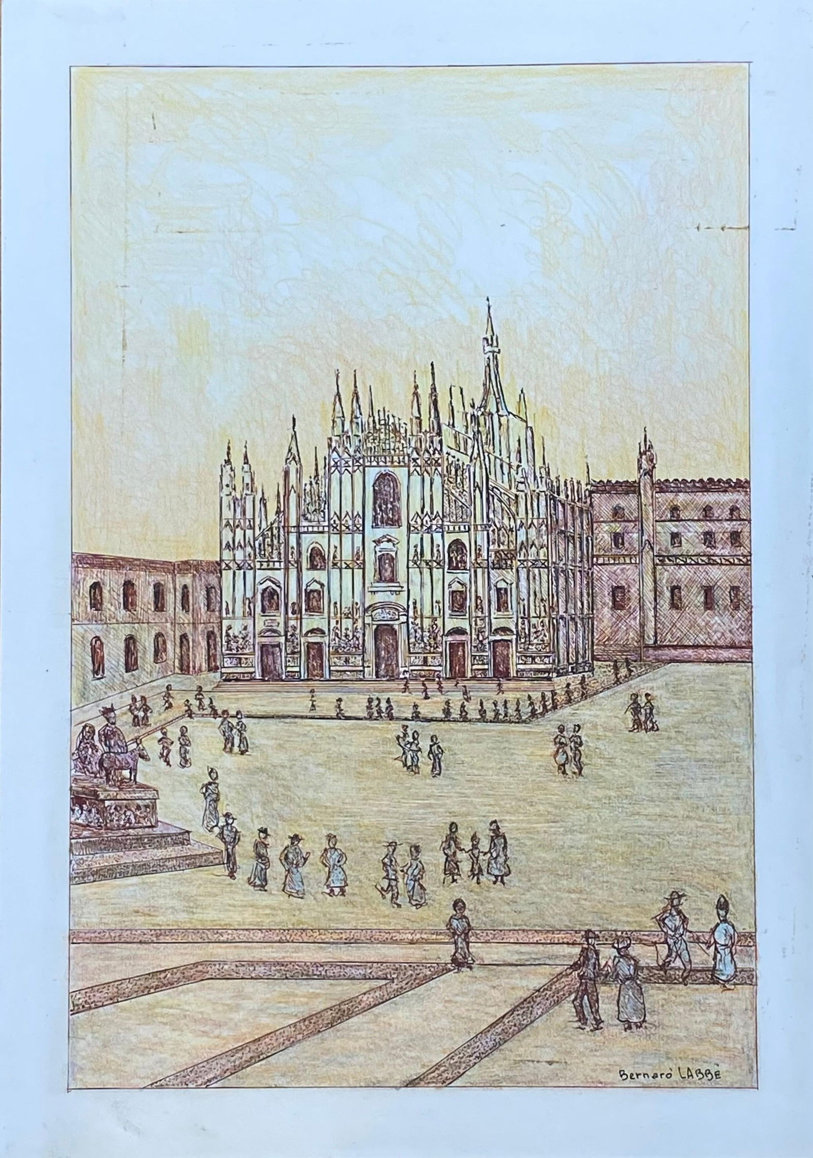 1950's Modernist Painting Signed, Milan Cathedral Cityscape, 1950s - 5