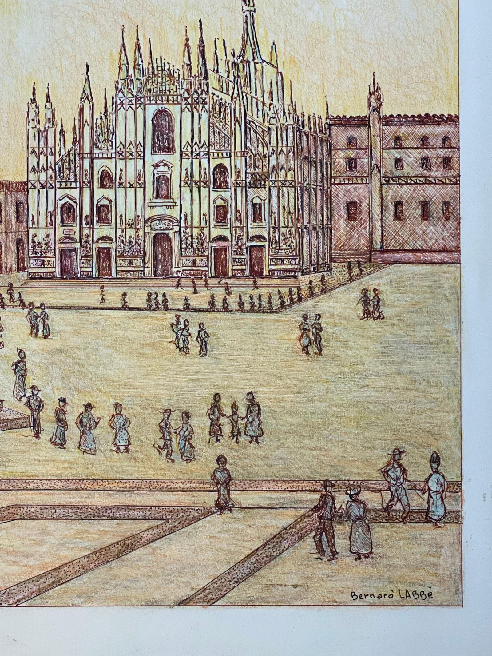 1950's Modernist Painting Signed, Milan Cathedral Cityscape, 1950s - 6