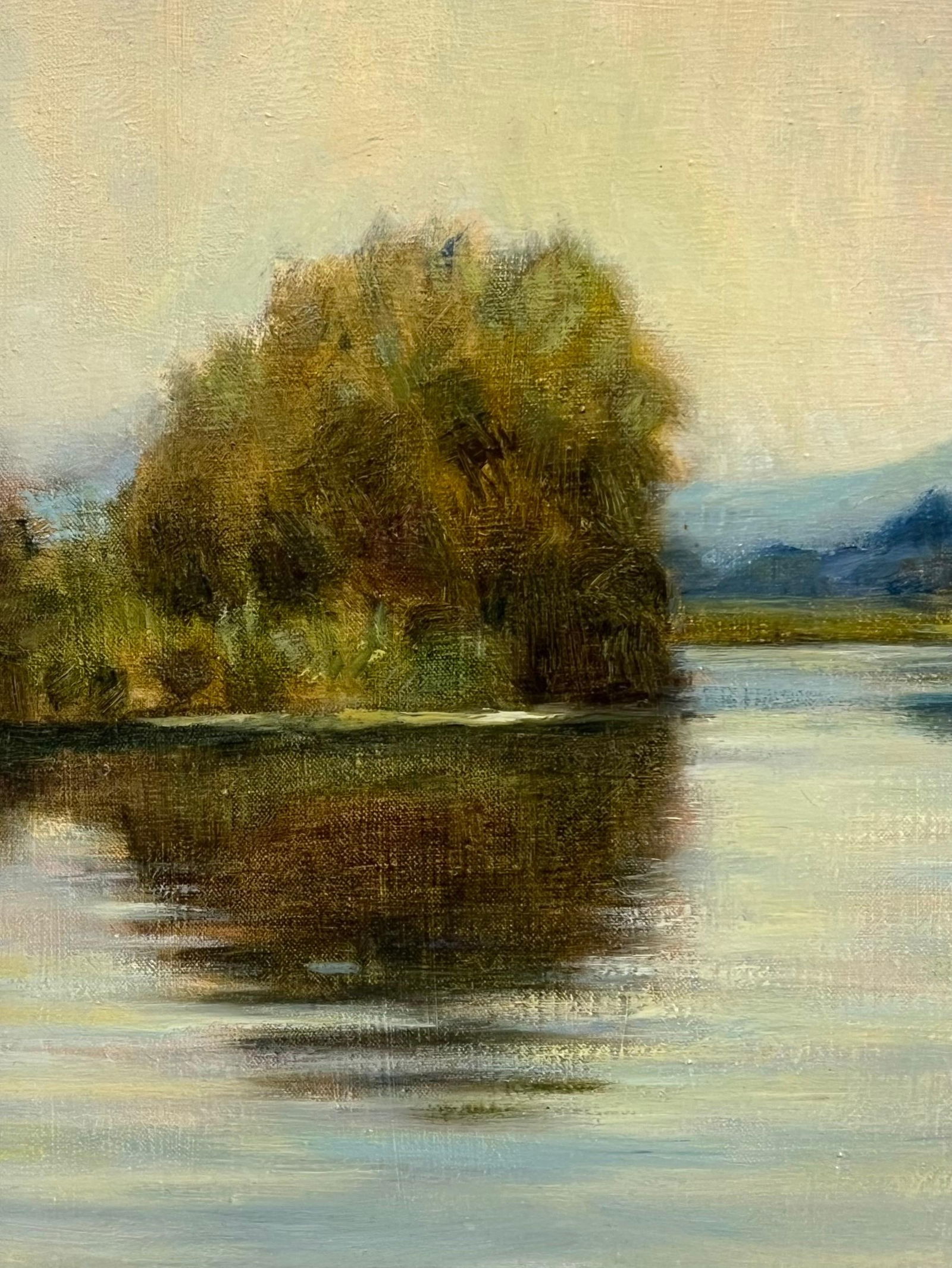 British artist; British Impressionist 20th Century Signed Oil Sludgy Green River Landscape Boat, - 10