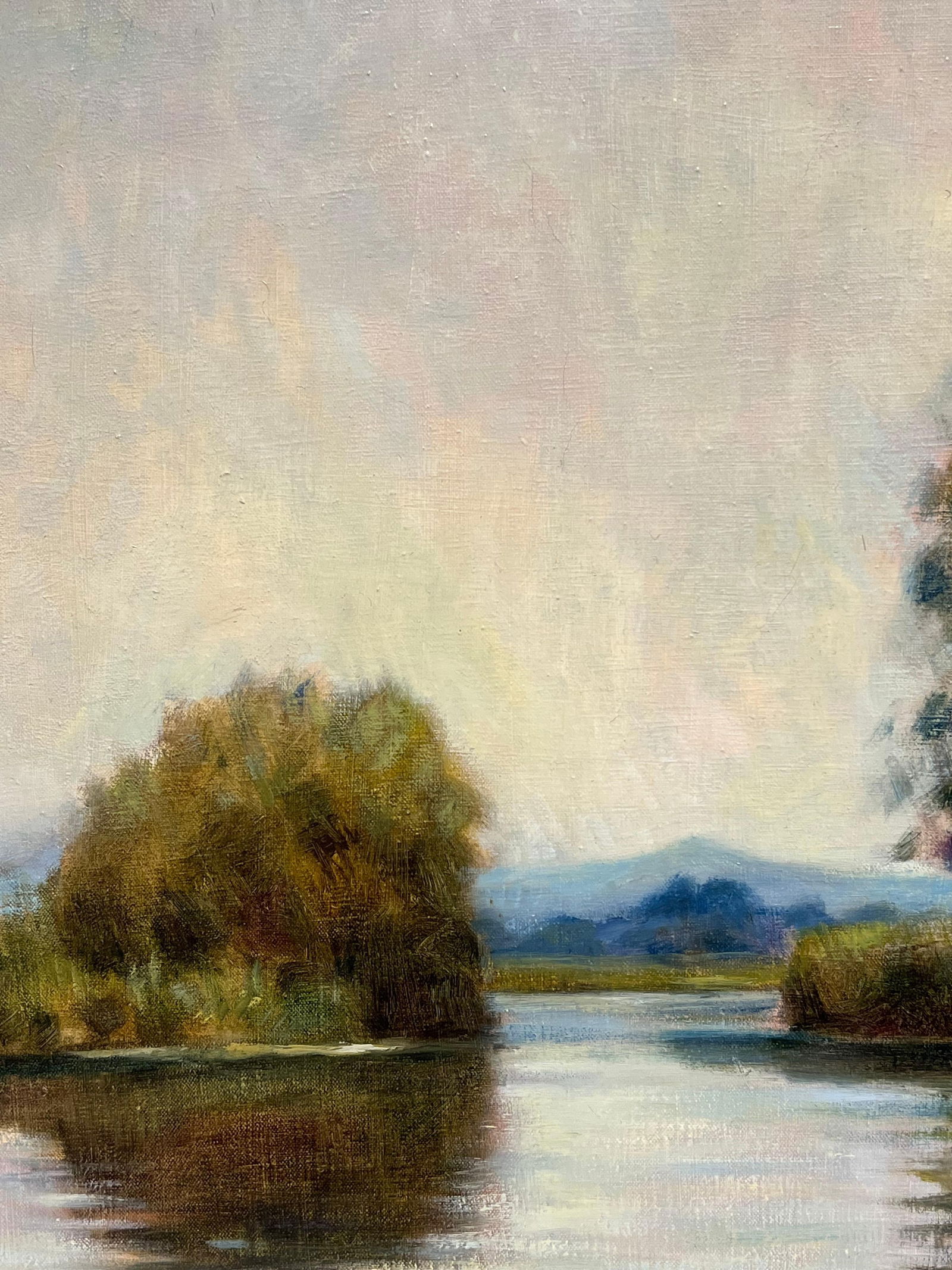 British artist; British Impressionist 20th Century Signed Oil Sludgy Green River Landscape Boat, - 11