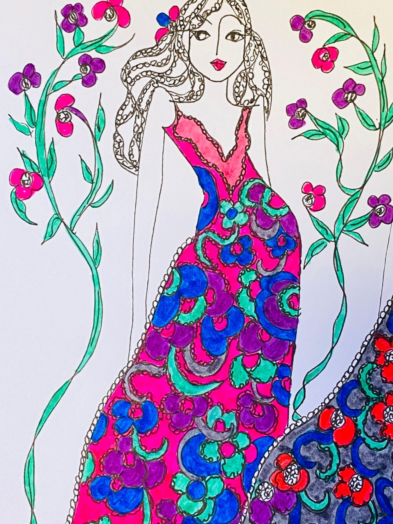 Original Fashion Design Illustration Watercolor Painting Laura Ashley Designer, circa 2000s - 5