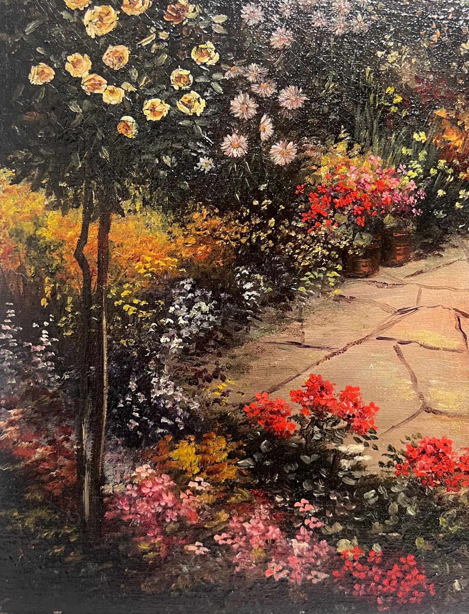 Early 20th Century English School; Antique English Oil Painting Old Tudor House and Flower Garden - 6