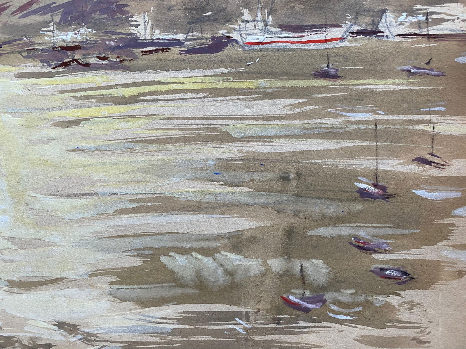 Mid 20th C. Irish Artist Watercolor Painting of Coastal Rustic Beach With Boats, circa 1950s - 7
