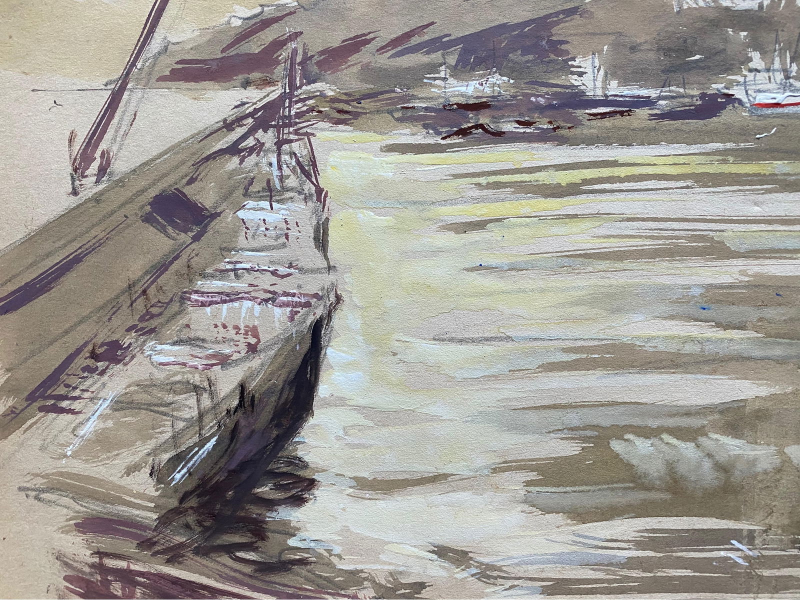 Mid 20th C. Irish Artist Watercolor Painting of Coastal Rustic Beach With Boats, circa 1950s - 8