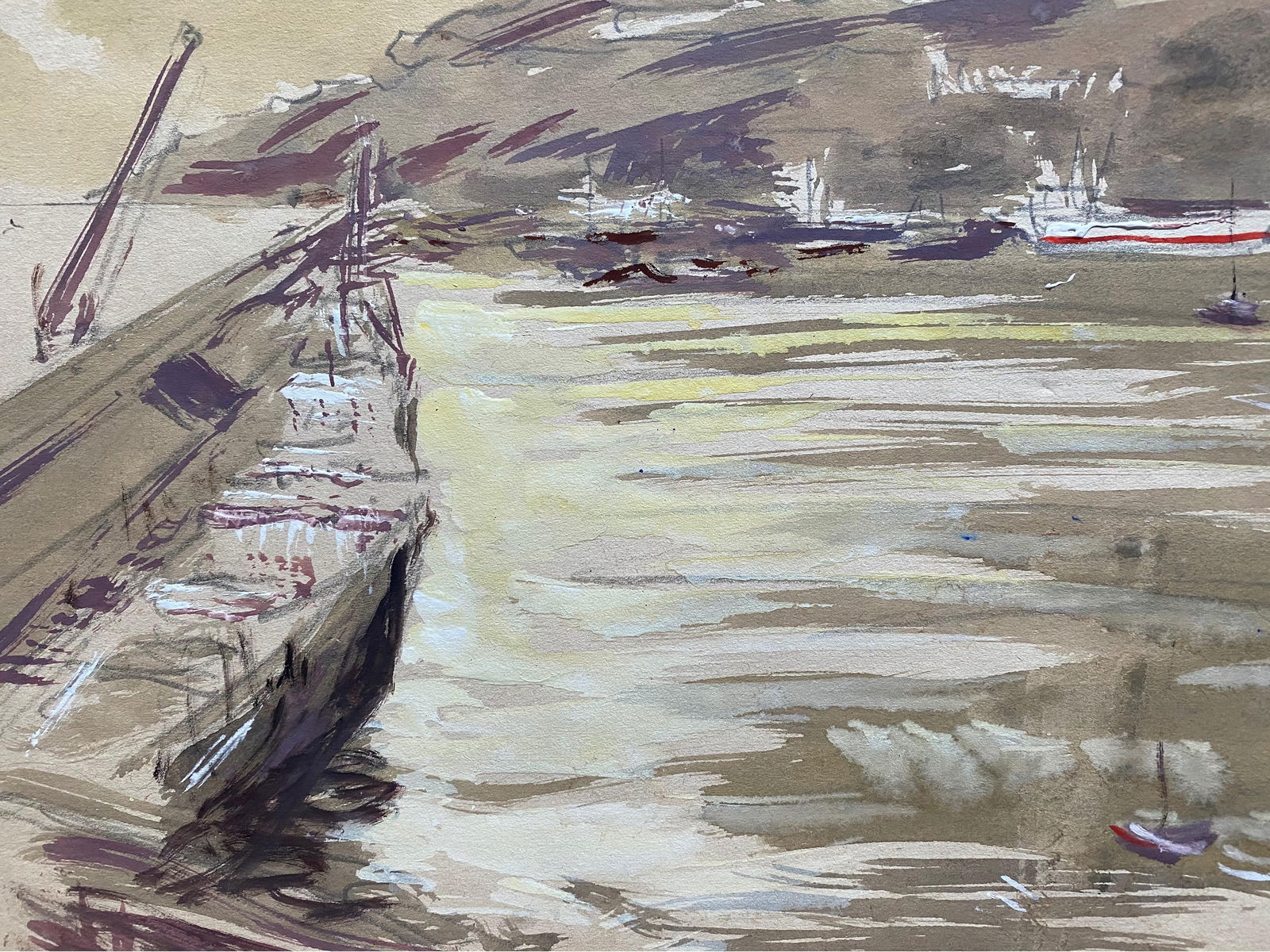 Mid 20th C. Irish Artist Watercolor Painting of Coastal Rustic Beach With Boats, circa 1950s - 9