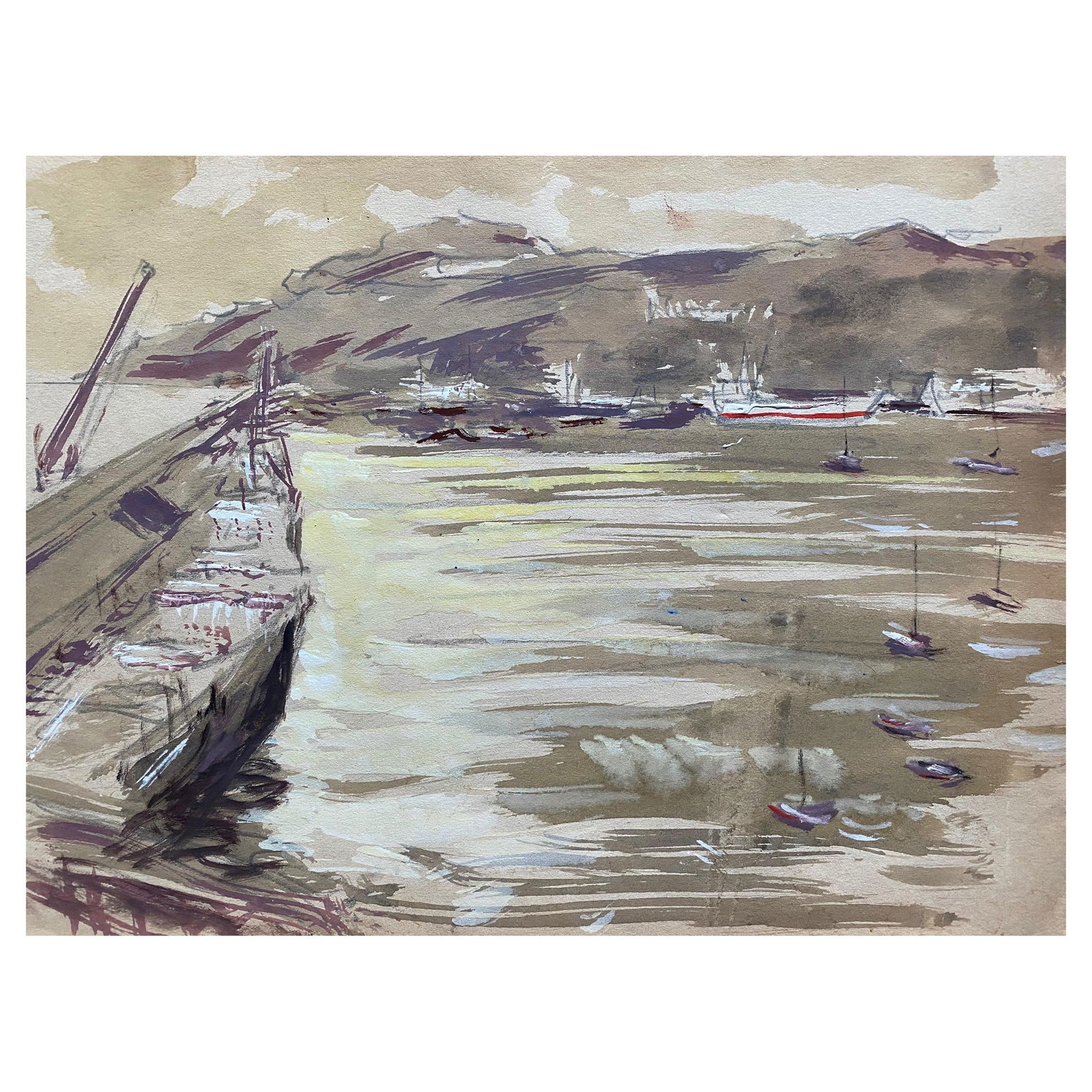 Mid 20th C. Irish Artist Watercolor Painting of Coastal Rustic Beach With Boats, circa 1950s - 12