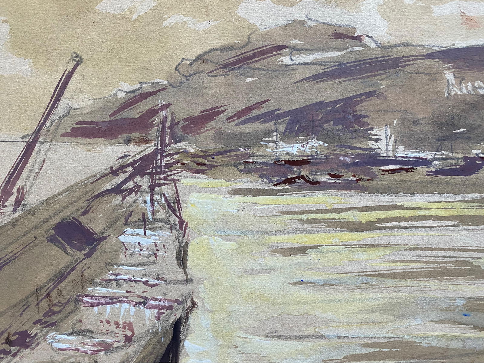 Mid 20th C. Irish Artist Watercolor Painting of Coastal Rustic Beach With Boats, circa 1950s - 13