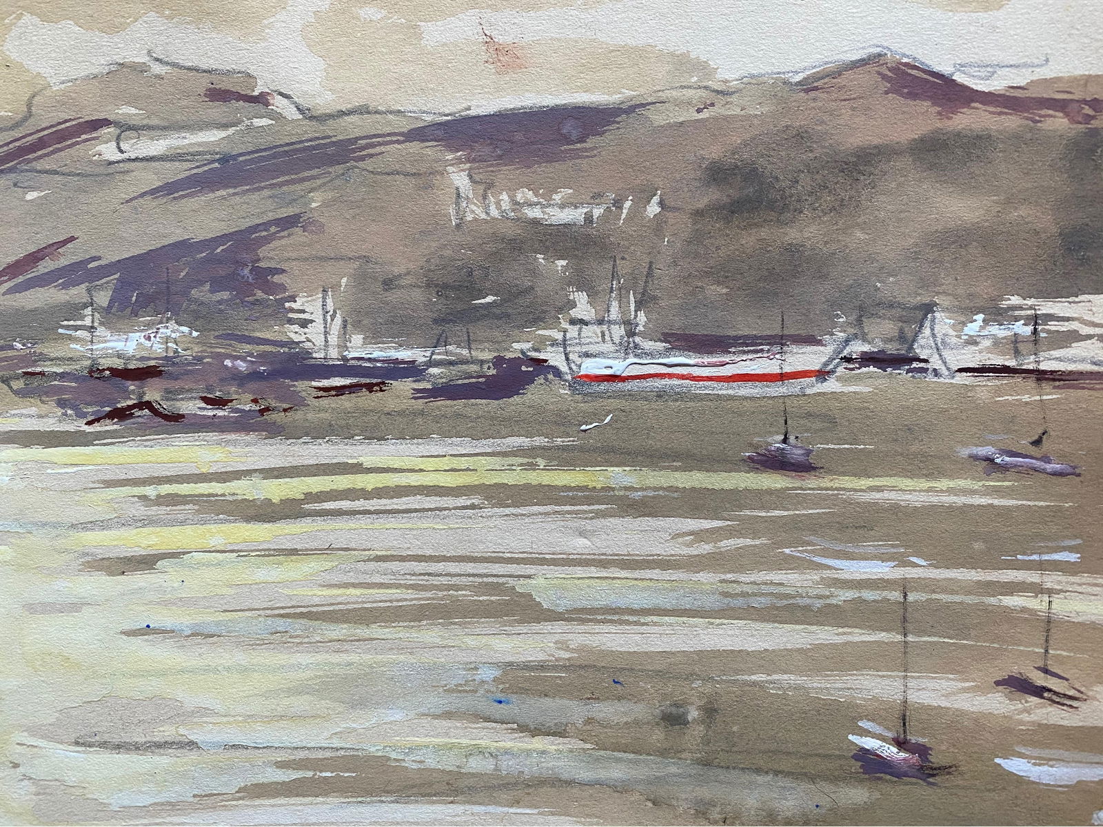 Mid 20th C. Irish Artist Watercolor Painting of Coastal Rustic Beach With Boats, circa 1950s - 14