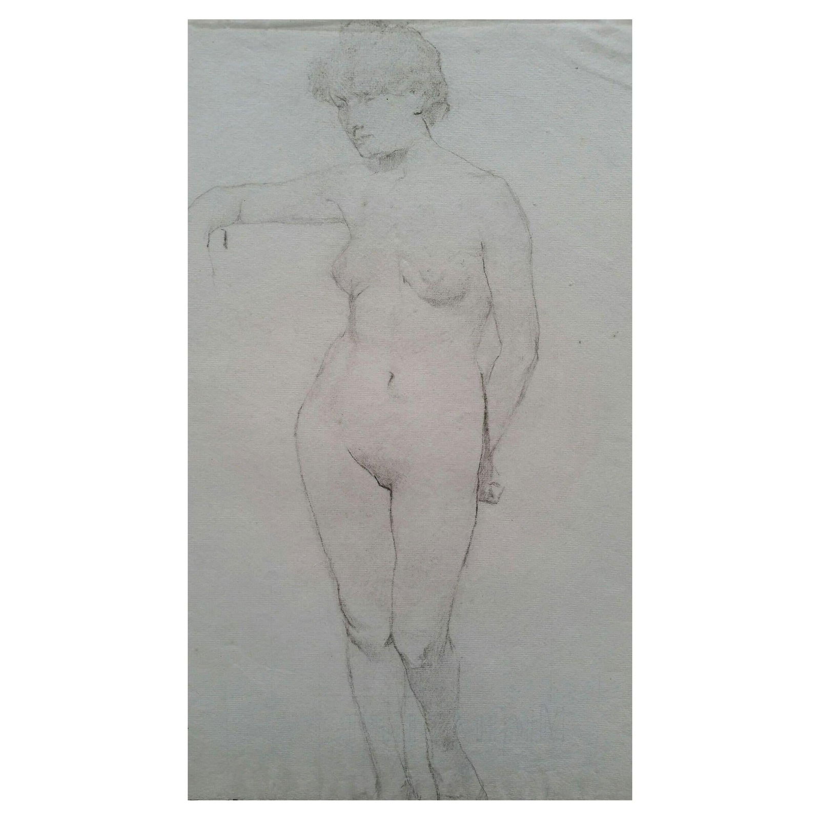 English Graphite Portrait Sketch of Female Figure, Standing Facing, circa 1880-1905 - 4