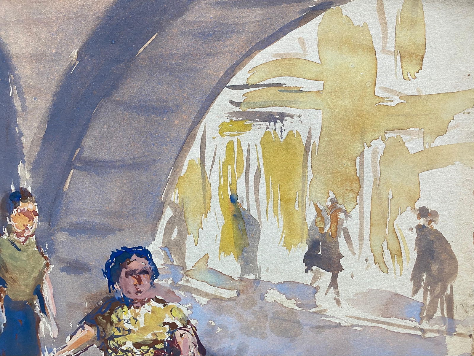 Mid 20th C. Irish Artist Watercolor Painting of a Continental Marketplace, circa 1950s - 7