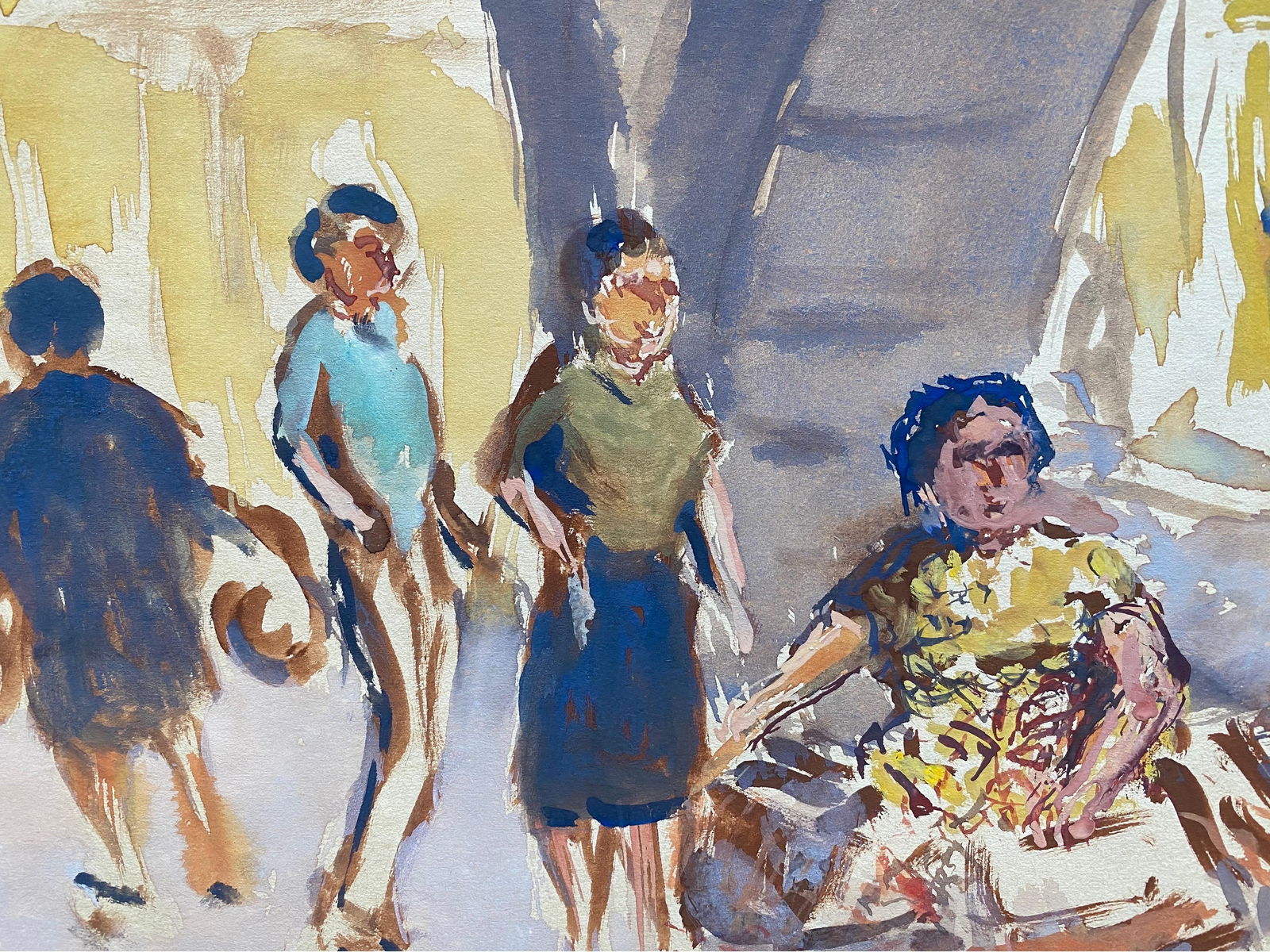 Mid 20th C. Irish Artist Watercolor Painting of a Continental Marketplace, circa 1950s - 5