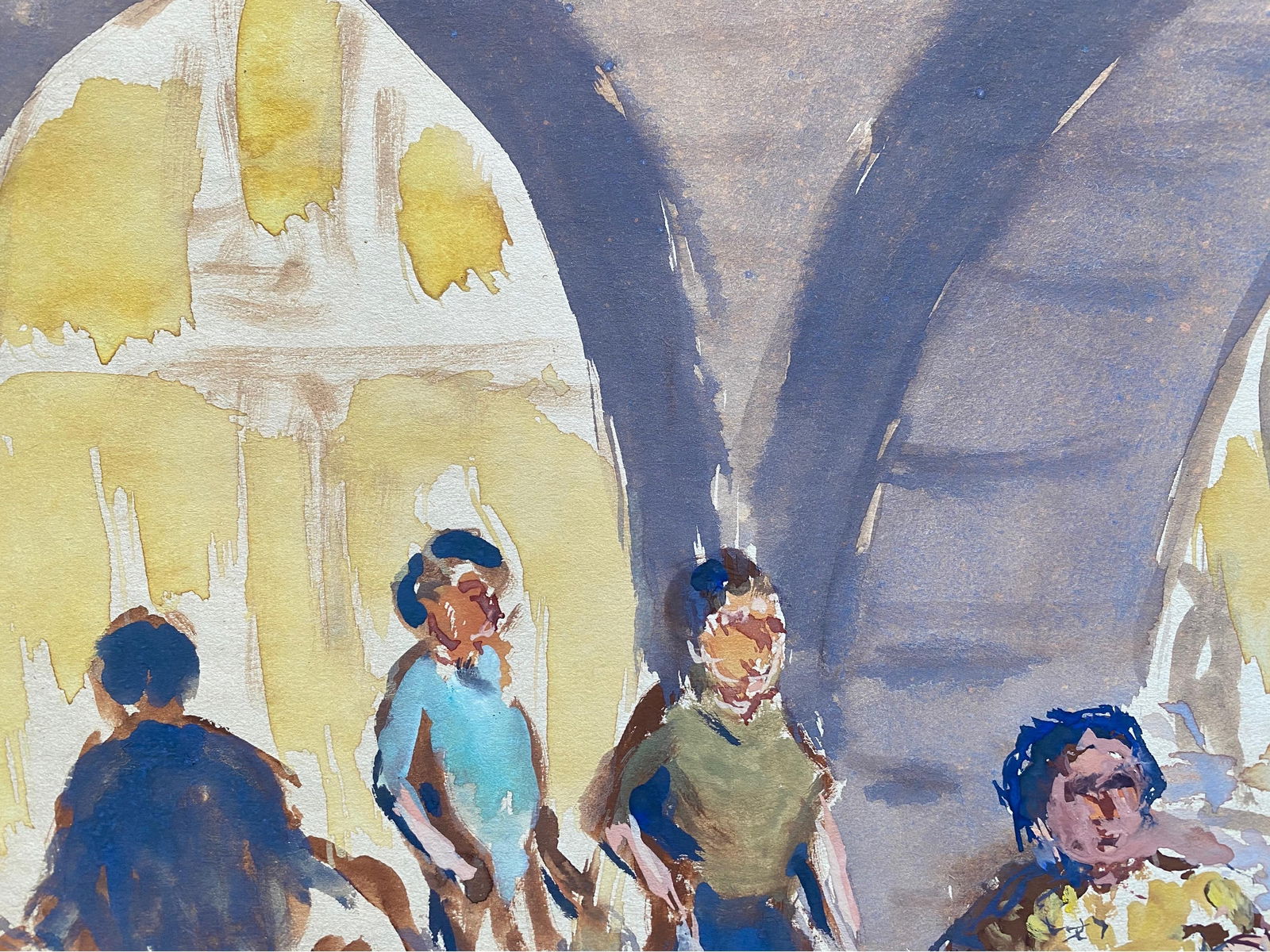 Mid 20th C. Irish Artist Watercolor Painting of a Continental Marketplace, circa 1950s - 6