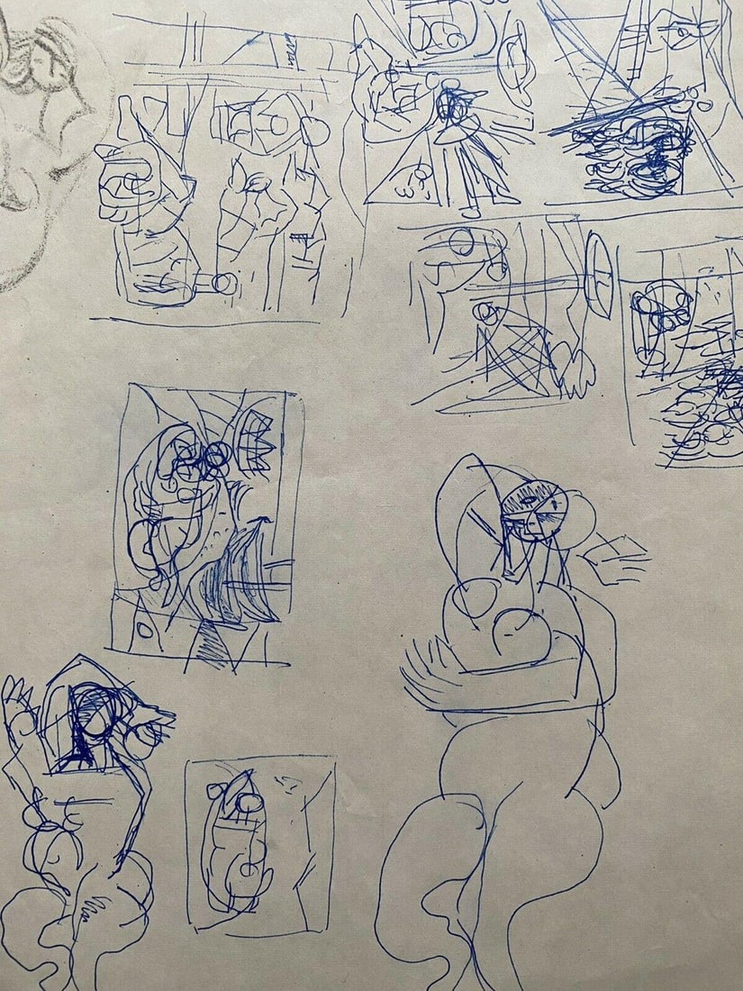 Carlos Carnero Original Ink Drawing, Figure Sketches Doodles, Mid-20th Century - 3