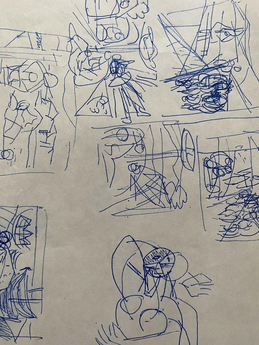 Carlos Carnero Original Ink Drawing, Figure Sketches Doodles, Mid-20th Century - 4