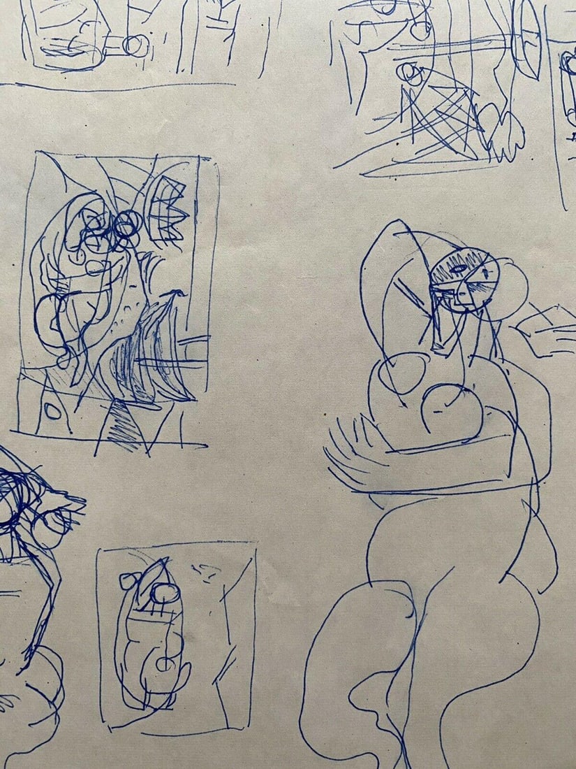 Carlos Carnero Original Ink Drawing, Figure Sketches Doodles, Mid-20th Century - 5