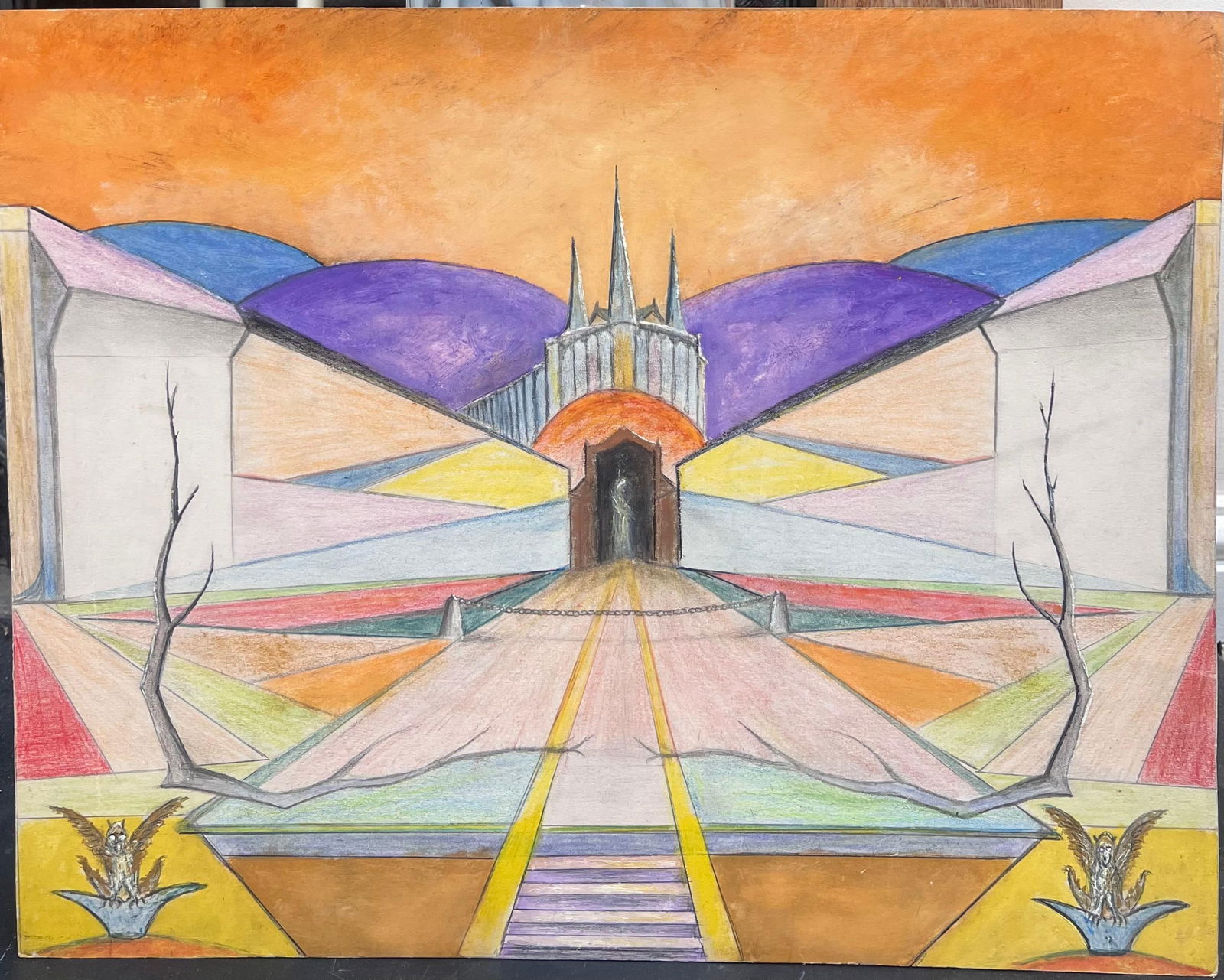 Jean Fourie; Abstract Gates Leading to a Mythical Kingdom Landscape Painting - 5