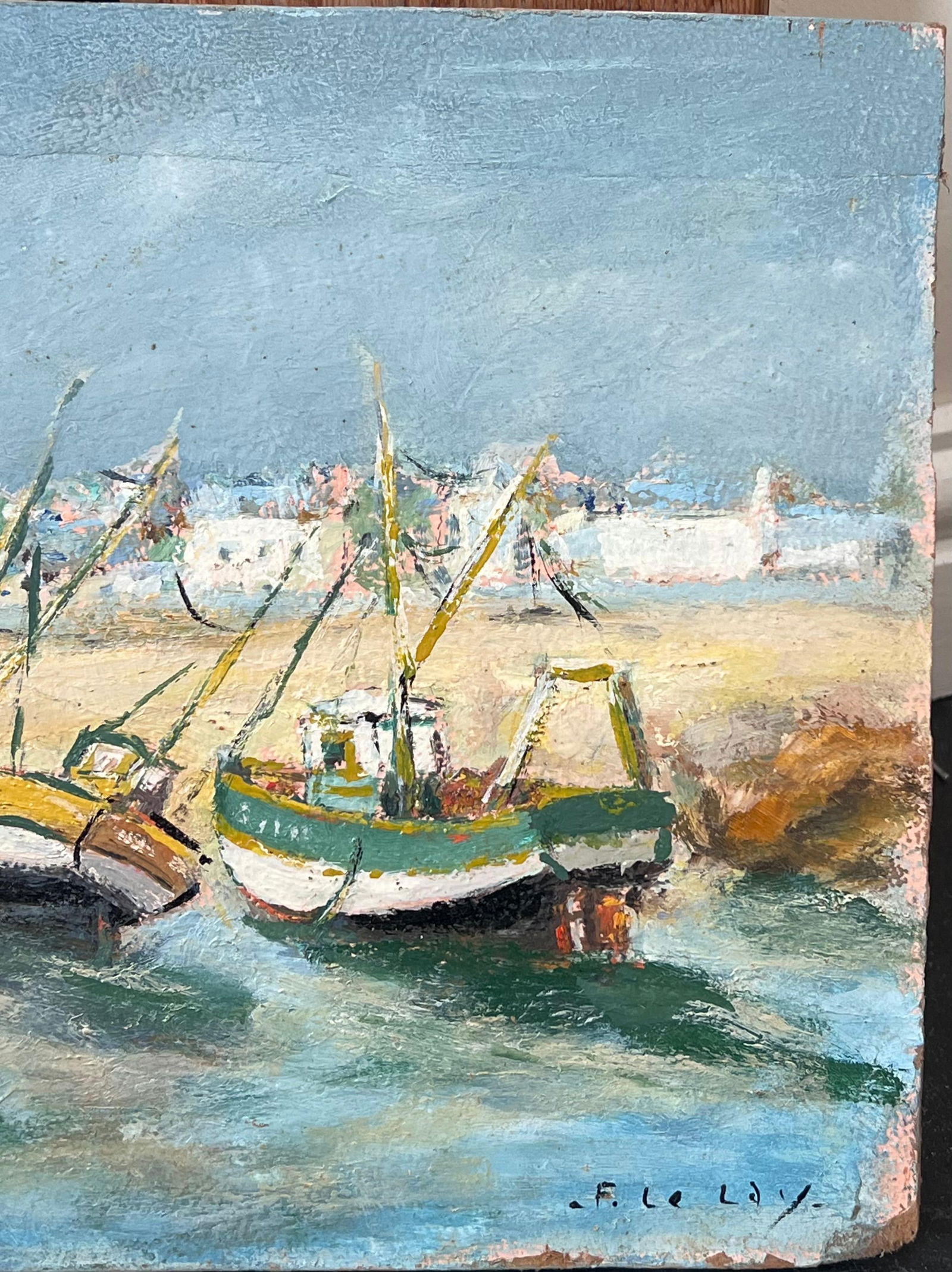 Fanch Lel; Bright Colourful Boats Docked On The Summer Sand French Landscape Oil Painting - 8