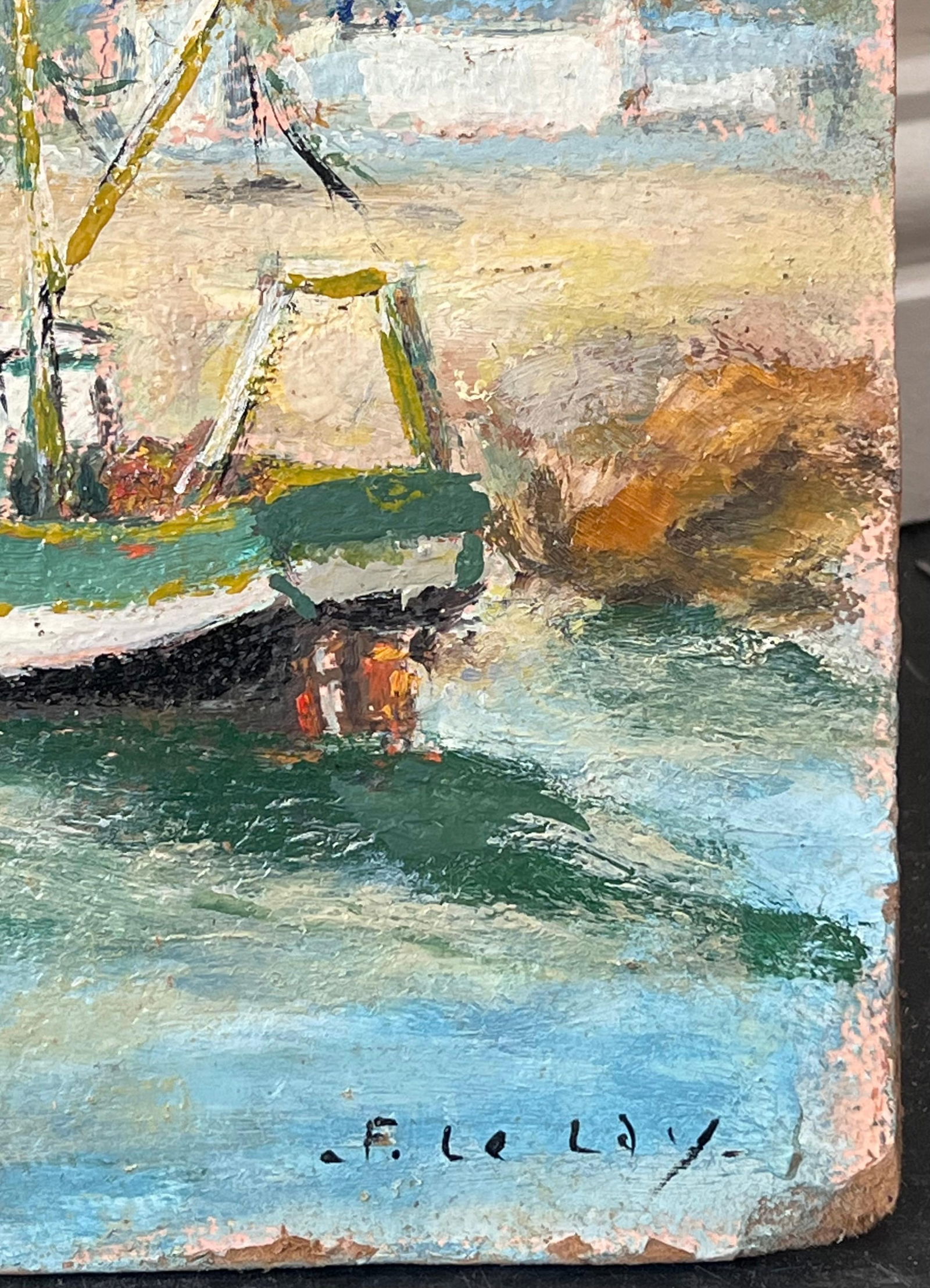 Fanch Lel; Bright Colourful Boats Docked On The Summer Sand French Landscape Oil Painting - 11