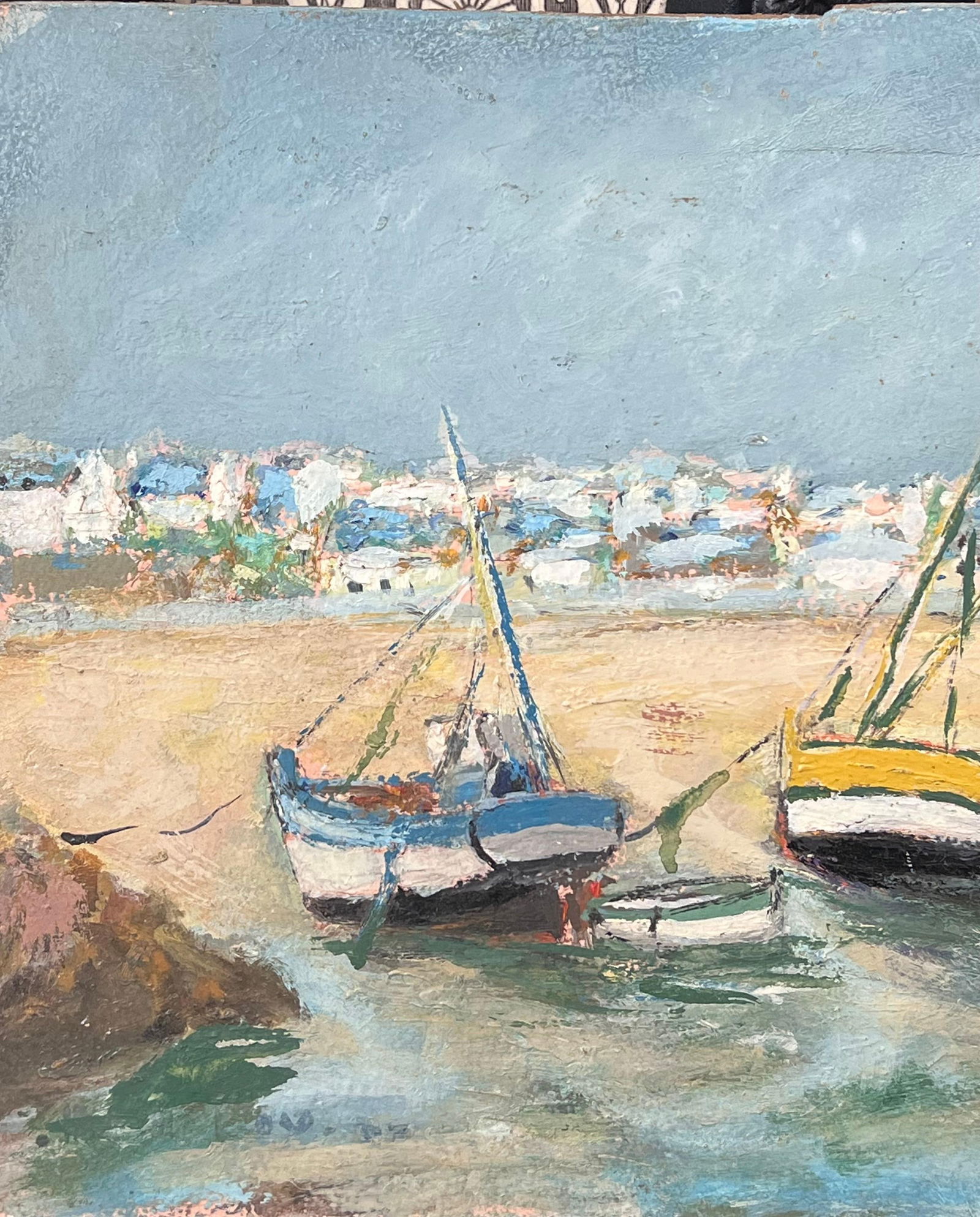 Fanch Lel; Bright Colourful Boats Docked On The Summer Sand French Landscape Oil Painting - 14