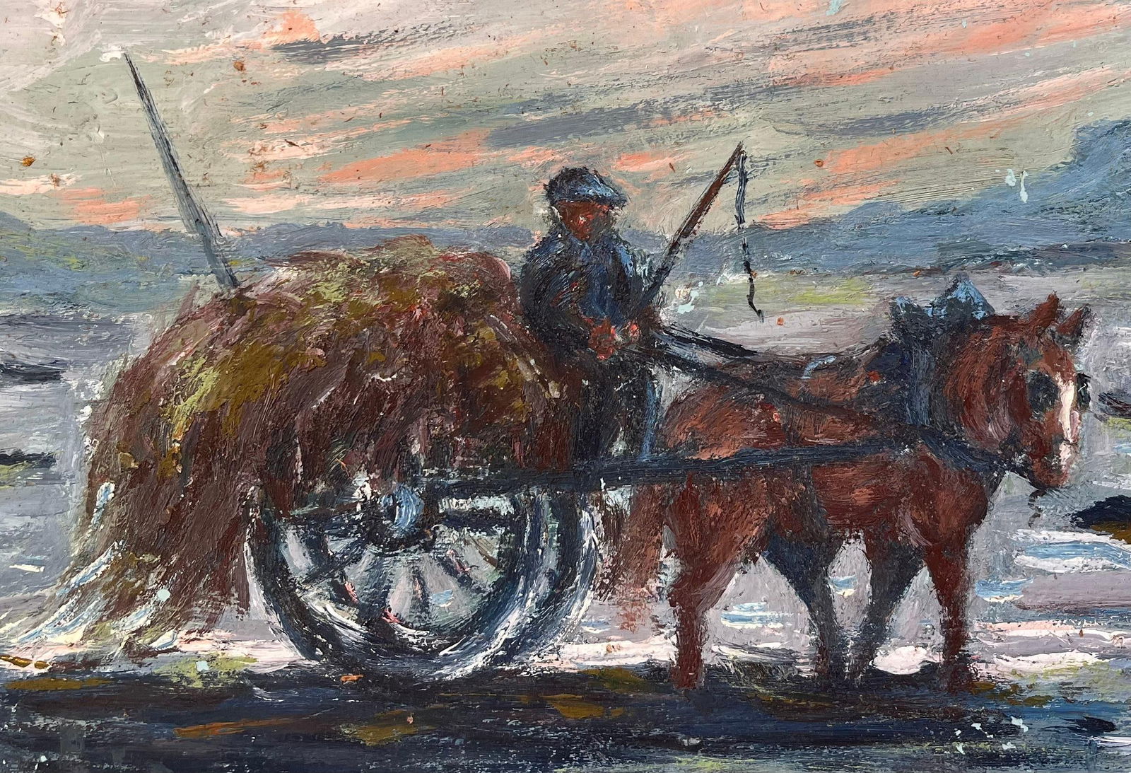 Fanch Lel; Impressionist French Rural Scene with Horse and Cart at Sunset - 2
