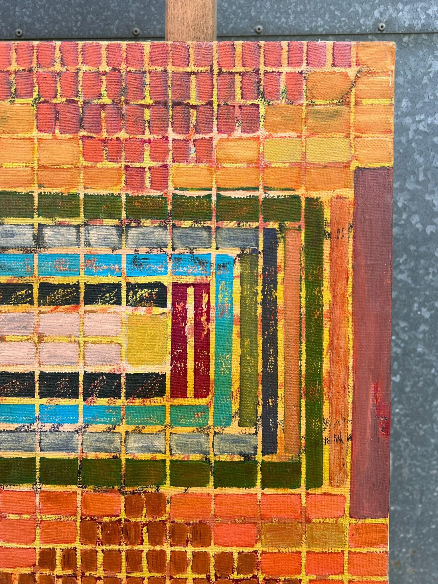 Gilbert Pelissier; French 20th Century Abstract Bright Geometric Fiery Orange Grid Pattern, 1970 - 7