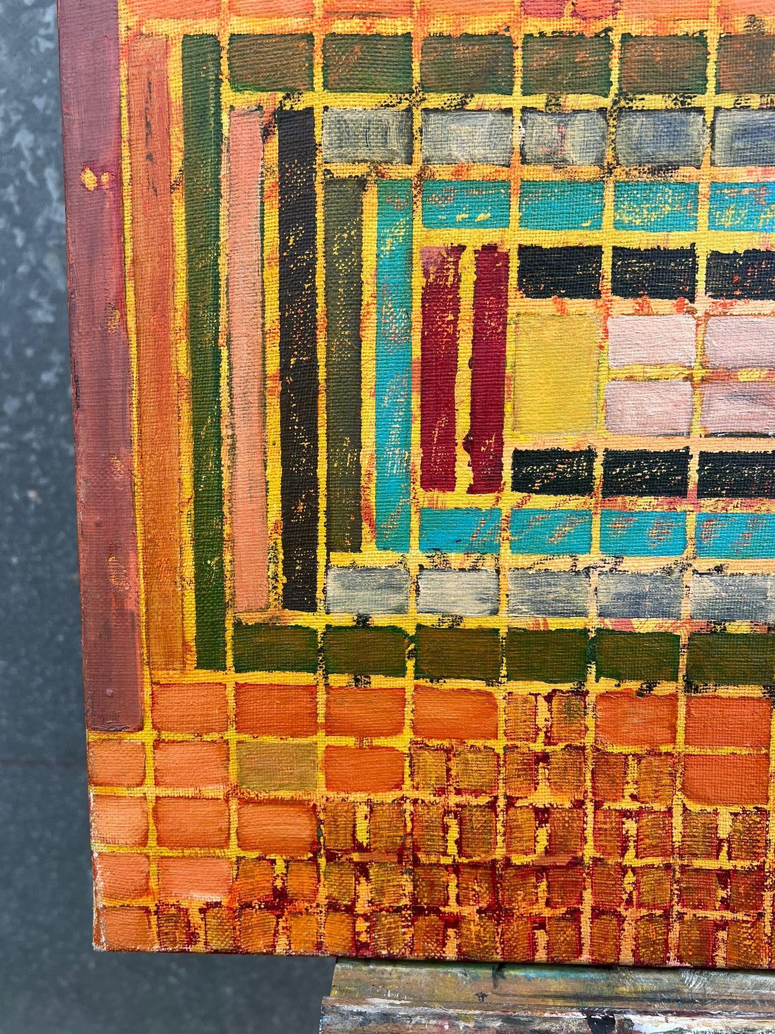 Gilbert Pelissier; French 20th Century Abstract Bright Geometric Fiery Orange Grid Pattern, 1970 - 9