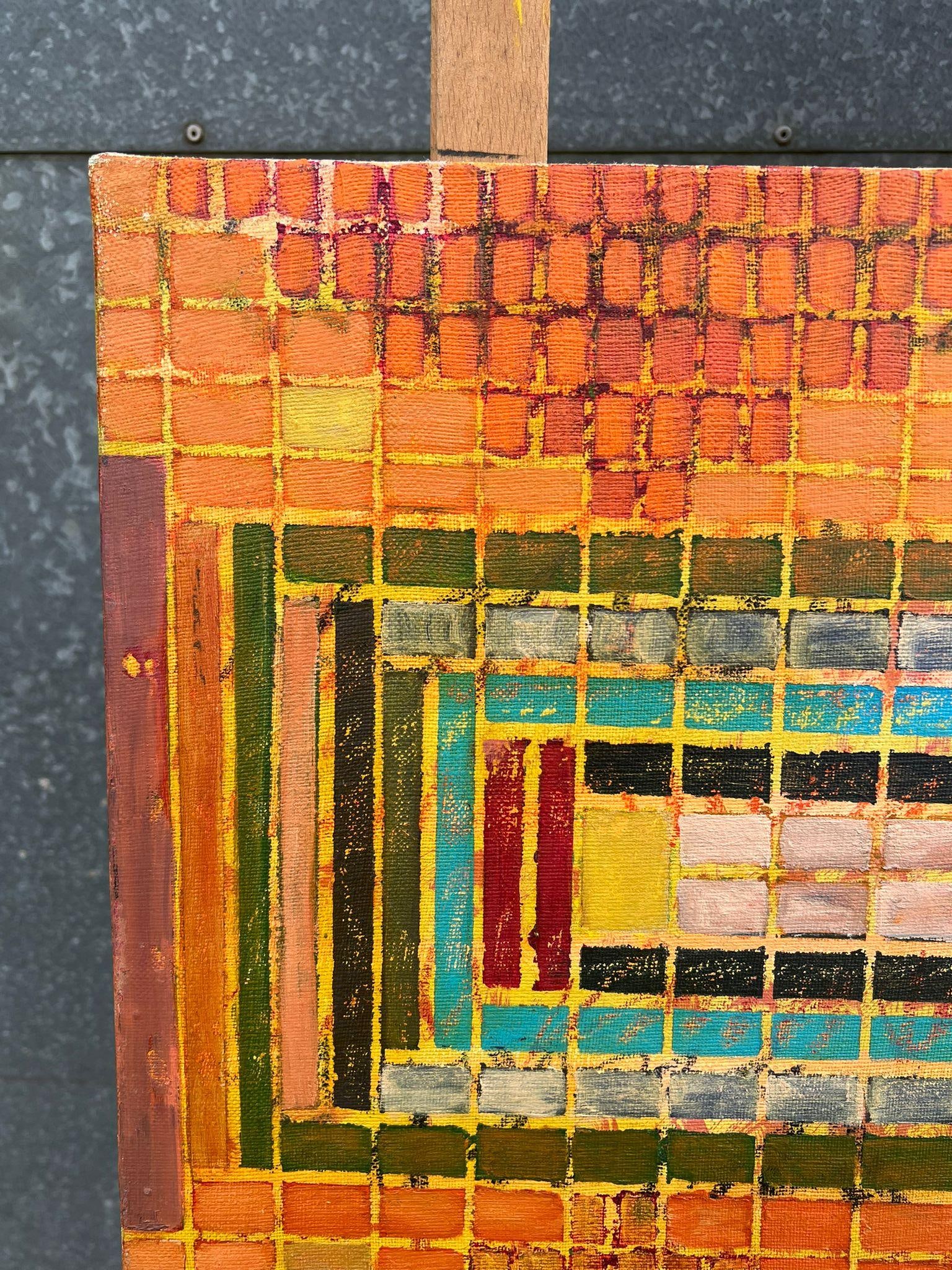 Gilbert Pelissier; French 20th Century Abstract Bright Geometric Fiery Orange Grid Pattern, 1970 - 10