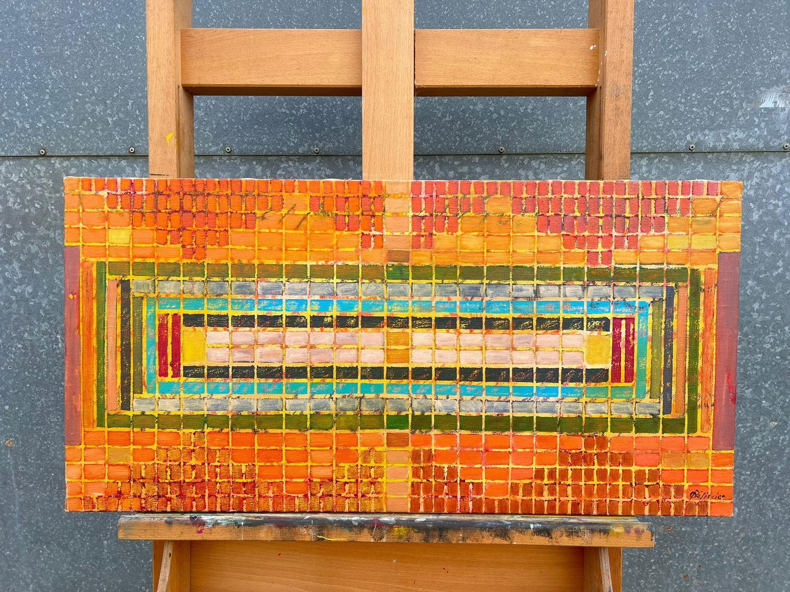 Gilbert Pelissier; French 20th Century Abstract Bright Geometric Fiery Orange Grid Pattern, 1970 - 5