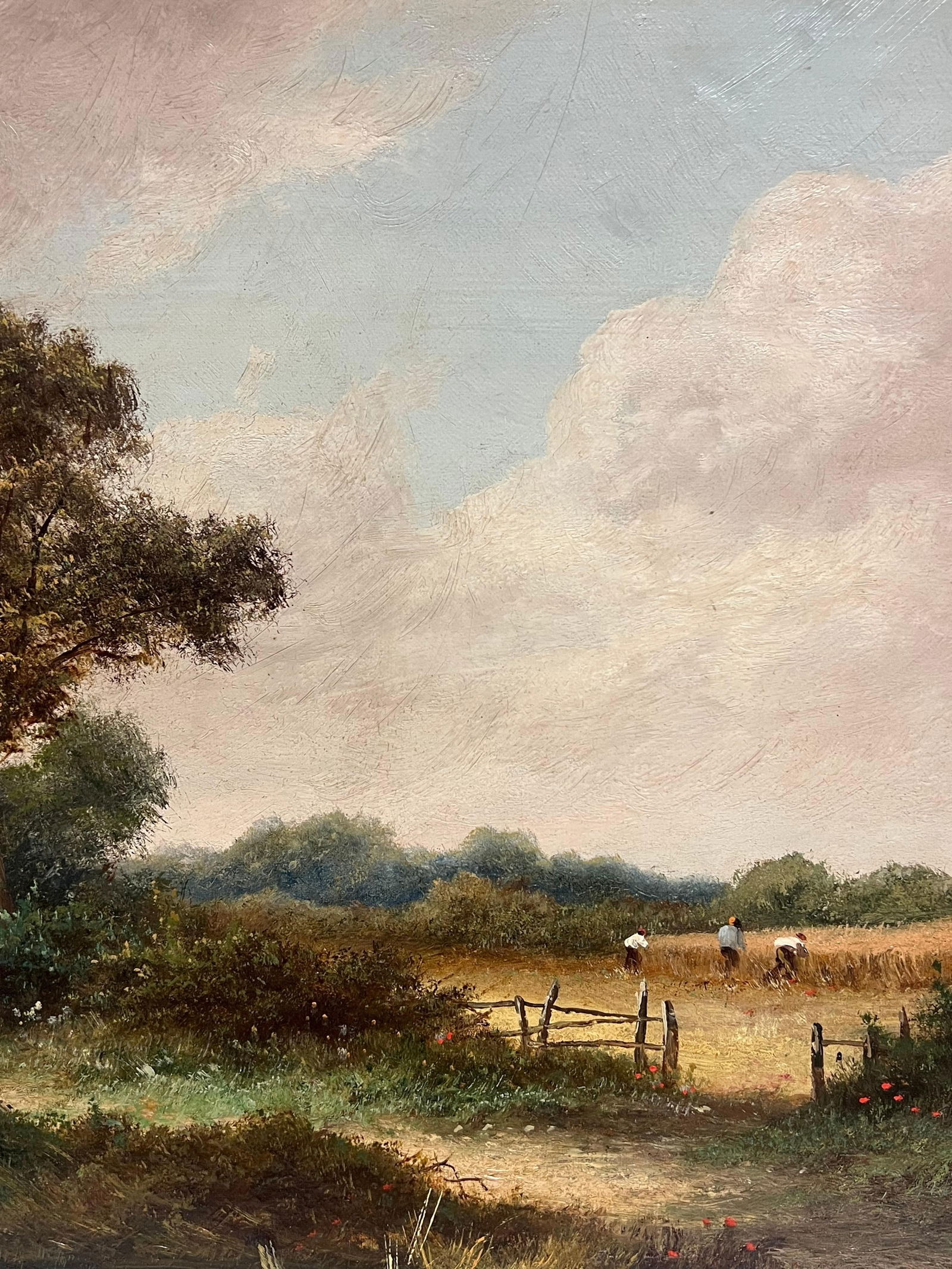 R. Parry; Victorian Traditional English Rural Landscape Signed Painting Harvest Workers, 1900 - 7