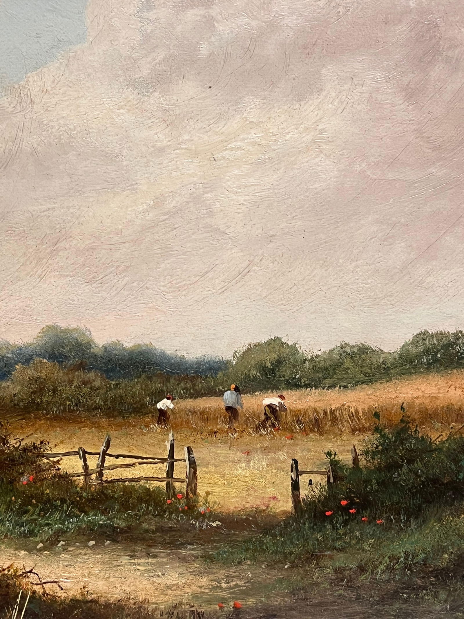 R. Parry; Victorian Traditional English Rural Landscape Signed Painting Harvest Workers, 1900 - 8