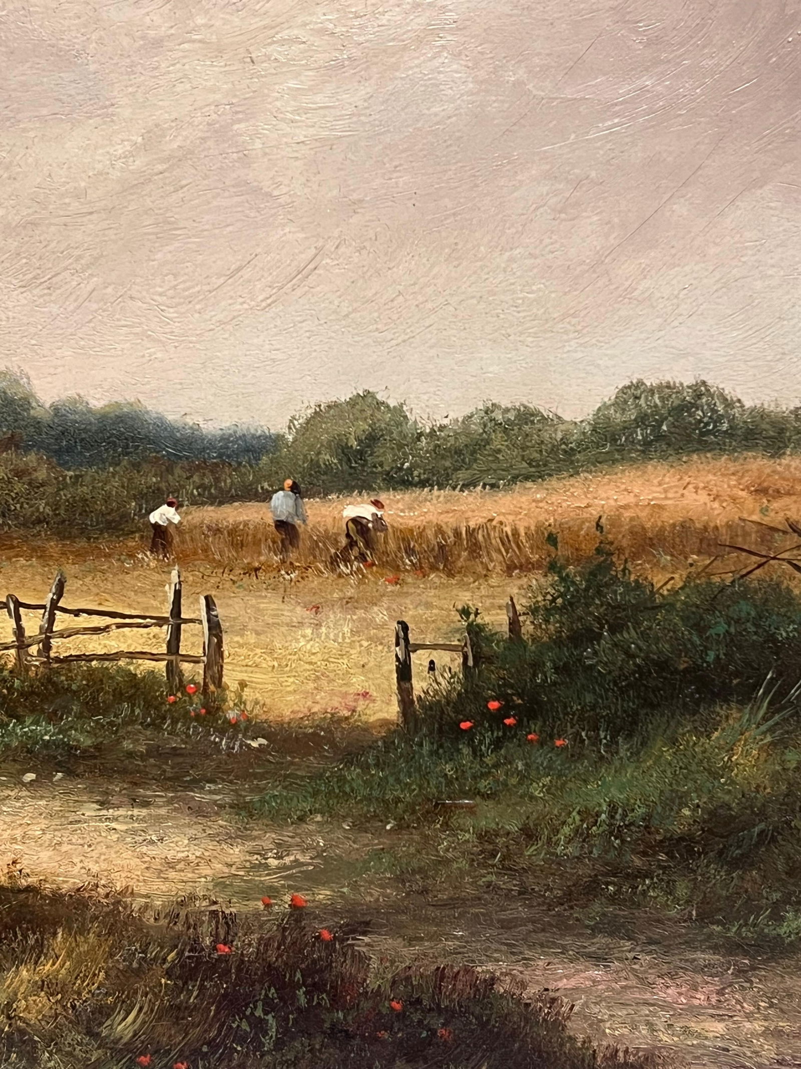 R. Parry; Victorian Traditional English Rural Landscape Signed Painting Harvest Workers, 1900 - 15