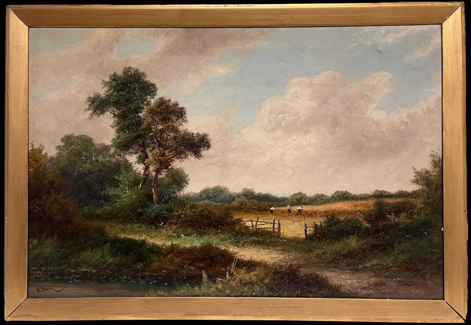 R. Parry; Victorian Traditional English Rural Landscape Signed Painting Harvest Workers, 1900 - 5