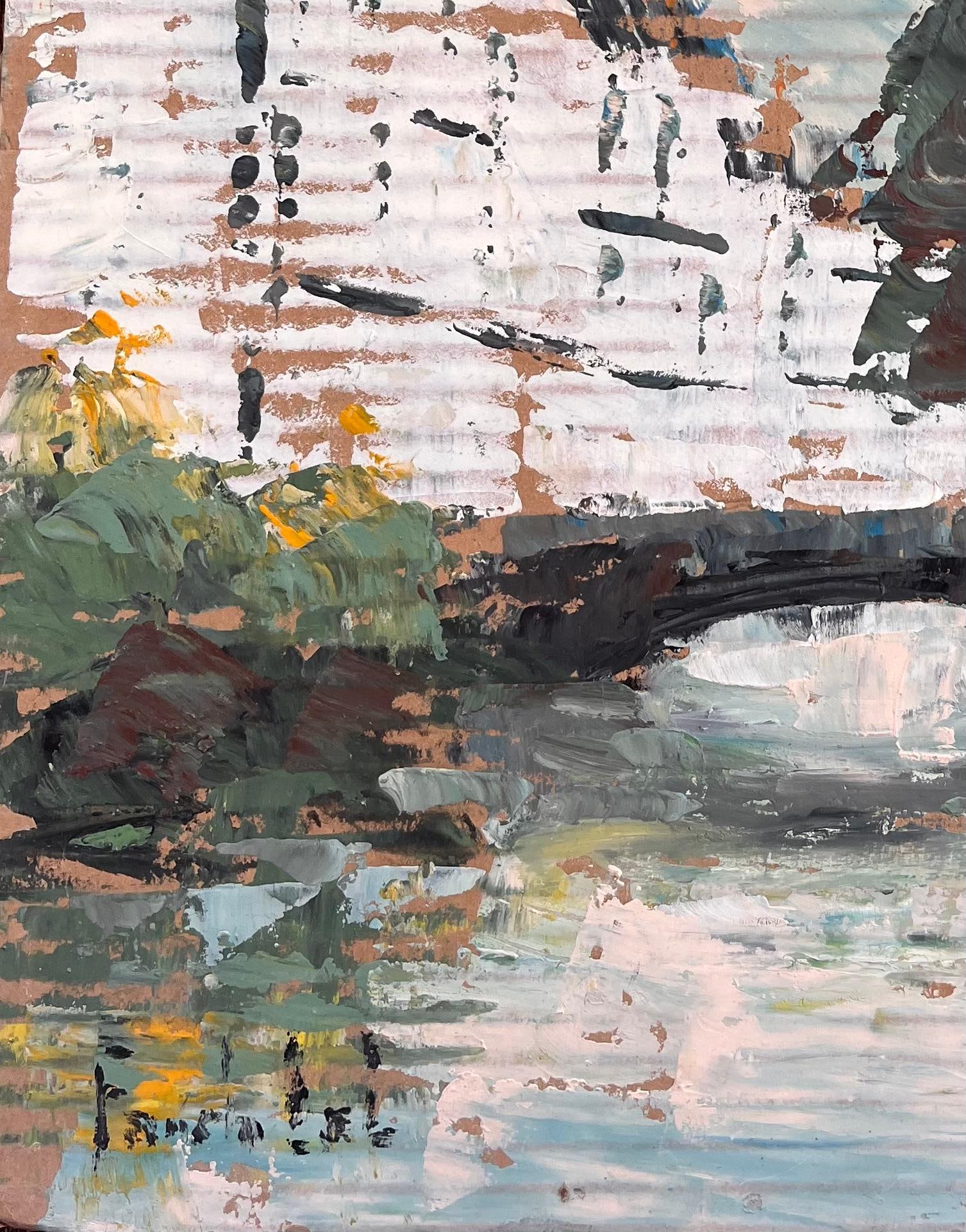 Fanch Lel; Impressionist River Bridge Scene with Reflections and White Buildings in France - 7