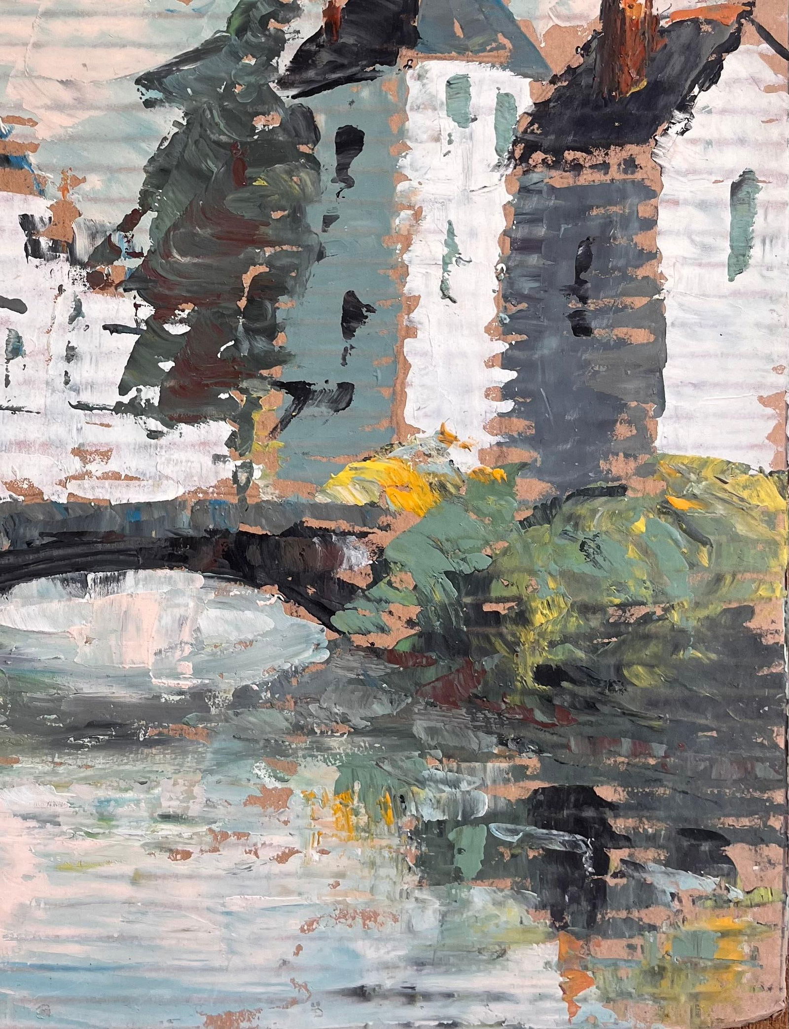 Fanch Lel; Impressionist River Bridge Scene with Reflections and White Buildings in France - 6