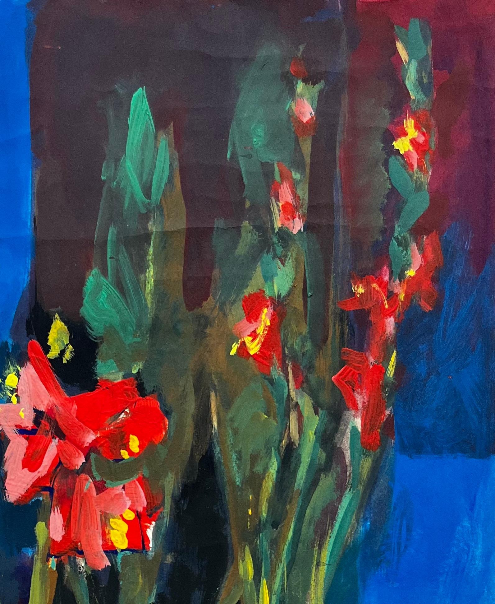 Guy Nicod; Vibrant Floral Still Life With Red Gladiolus And Wine Bottles French Modernist - 7