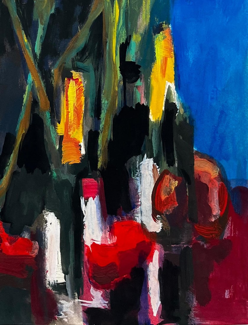 Guy Nicod; Vibrant Floral Still Life With Red Gladiolus And Wine Bottles French Modernist - 8