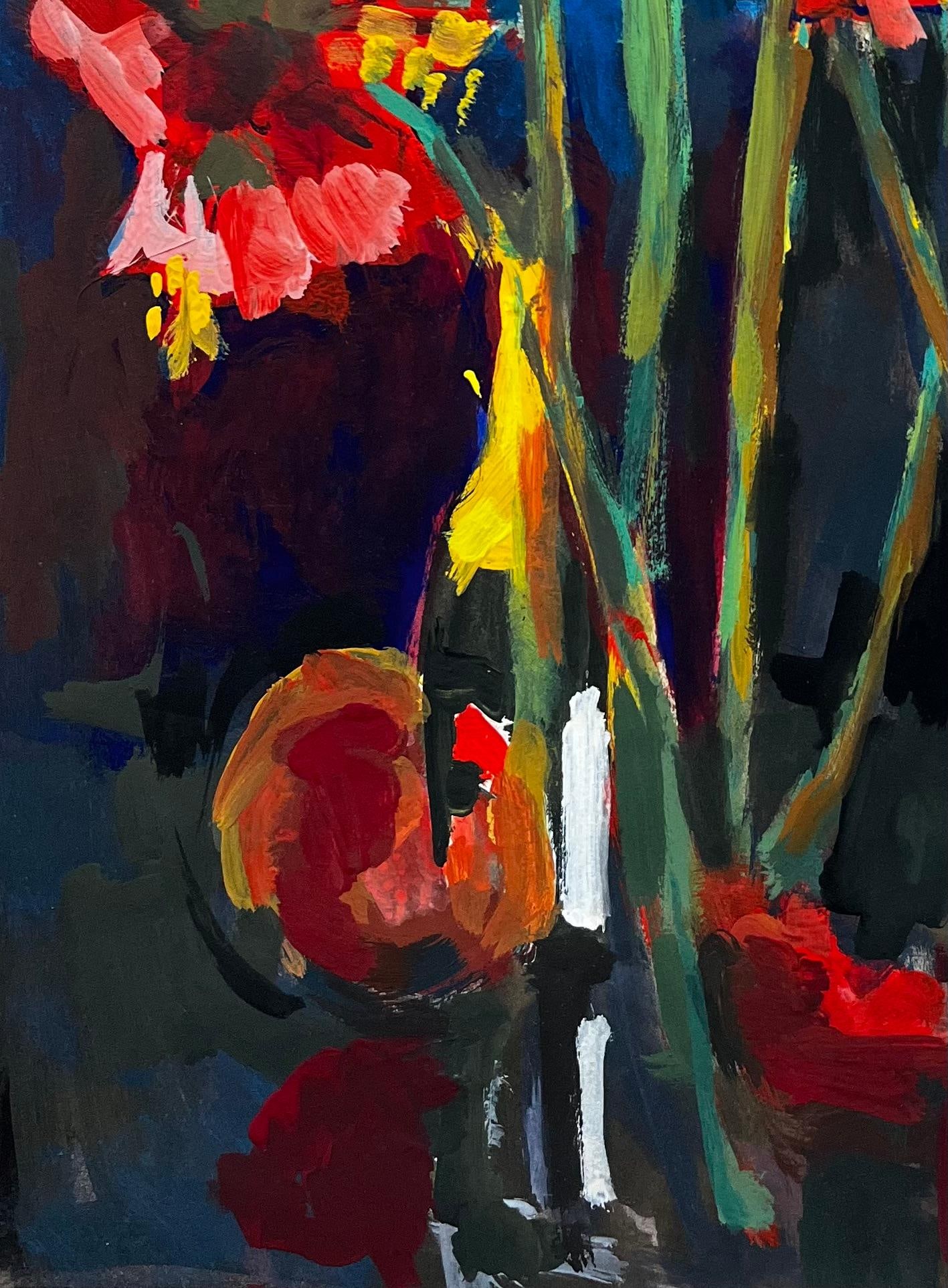 Guy Nicod; Vibrant Floral Still Life With Red Gladiolus And Wine Bottles French Modernist - 9