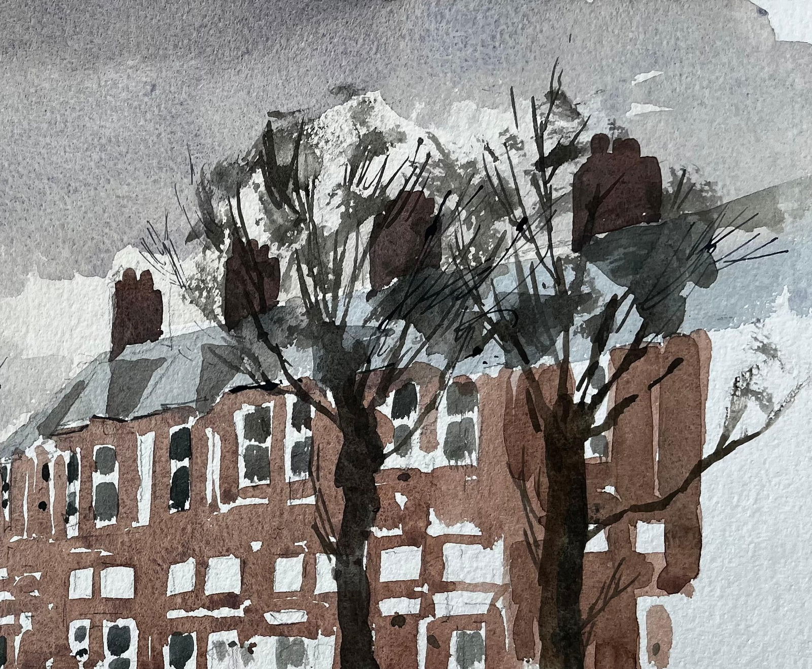 Anthony Herbert; Southwold York Road Scene with Red Brick Terraces Trees and Puddles Watercolour - 6