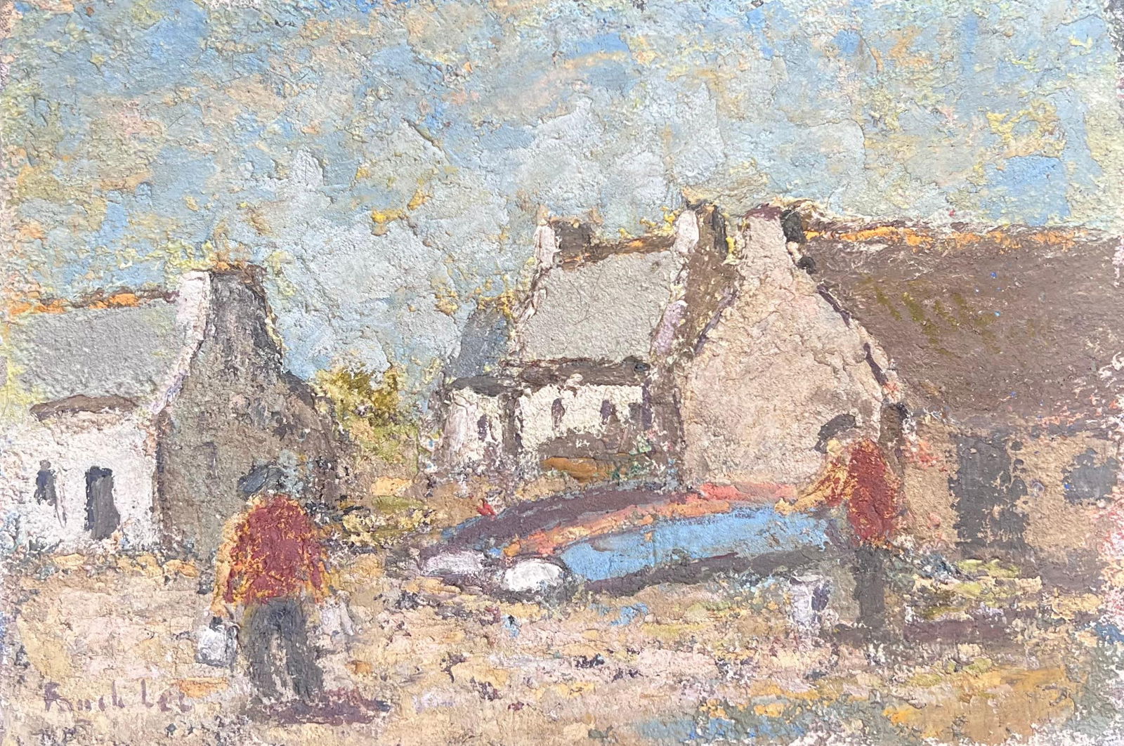 Fanch Lel; The Fisherman In Preparation In A French Village Landscape Oil Painting: Title: Fanch Lel; The Fisherman In Preparation In A French Village Landscape Oil Painting Description: Summer Path signed by Fanch Lel dated 94' Size: 15 x 11.5 inches (height x width) Oil painting on