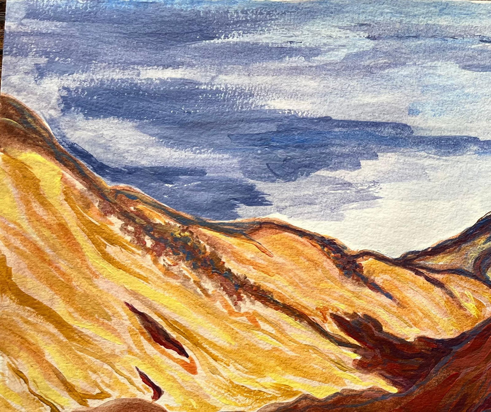 Minty Ramsey; Expressive Watercolor Painting of Atlas Mountains Under Moody Sky, 2024 - 3