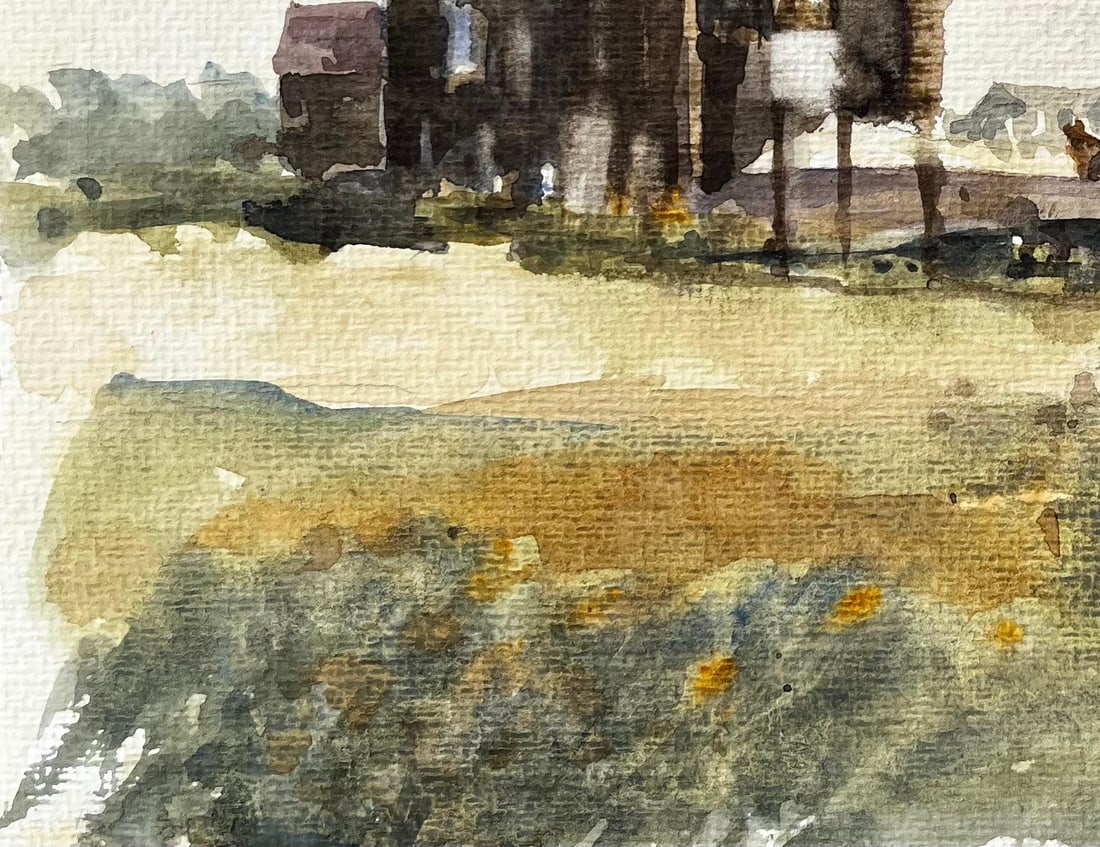 Anthony Herbert; Weathered Coastal Boathouse with Fishing Boats and Dunes Watercolour Painting - 7