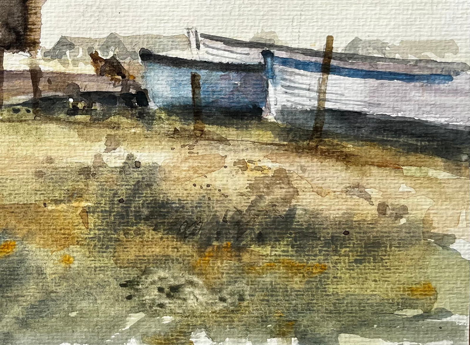 Anthony Herbert; Weathered Coastal Boathouse with Fishing Boats and Dunes Watercolour Painting - 9