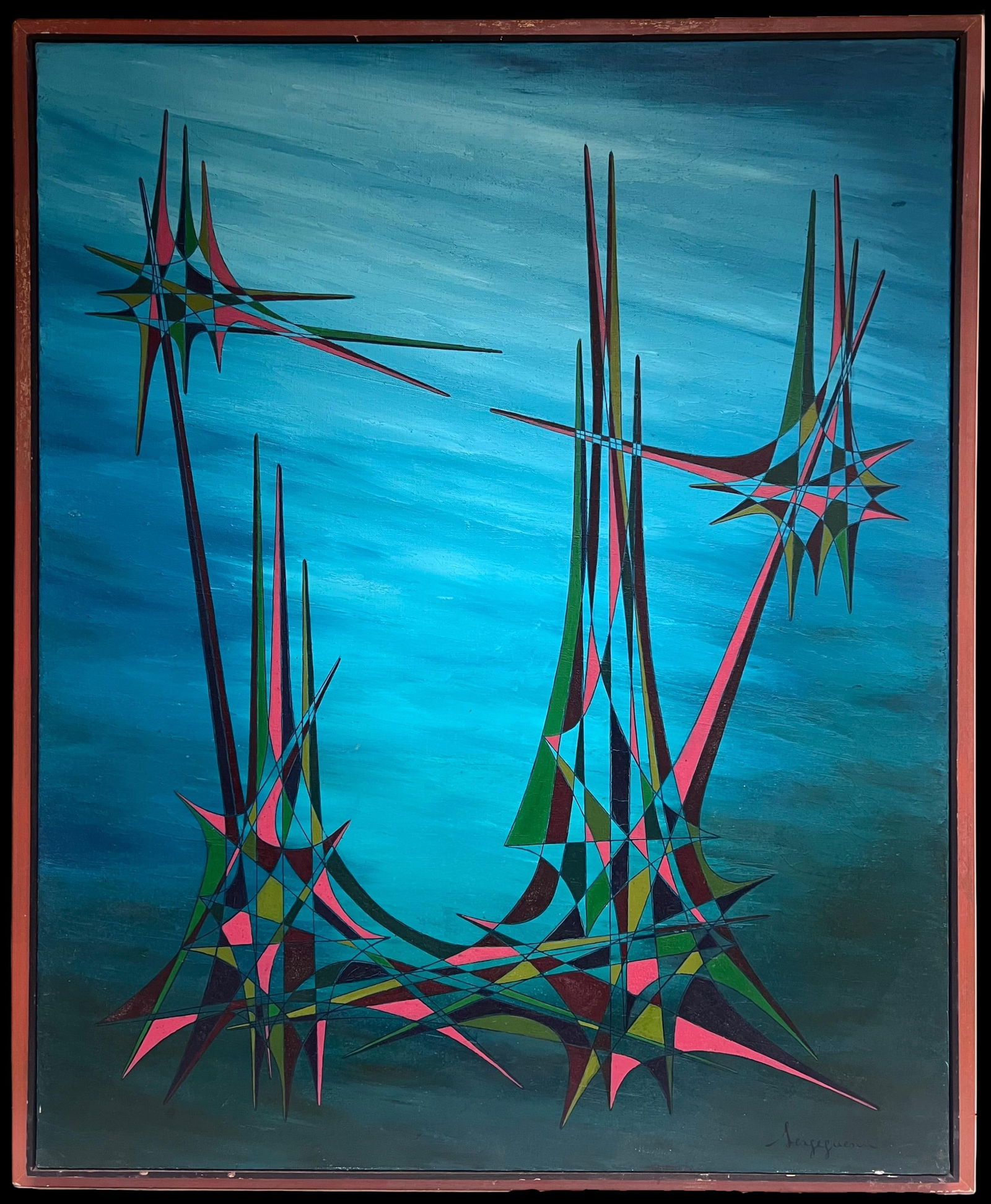 Serge Guerin (1916); 20th Century French Geometric Abstract Surrealist Composition Large Oil - 5