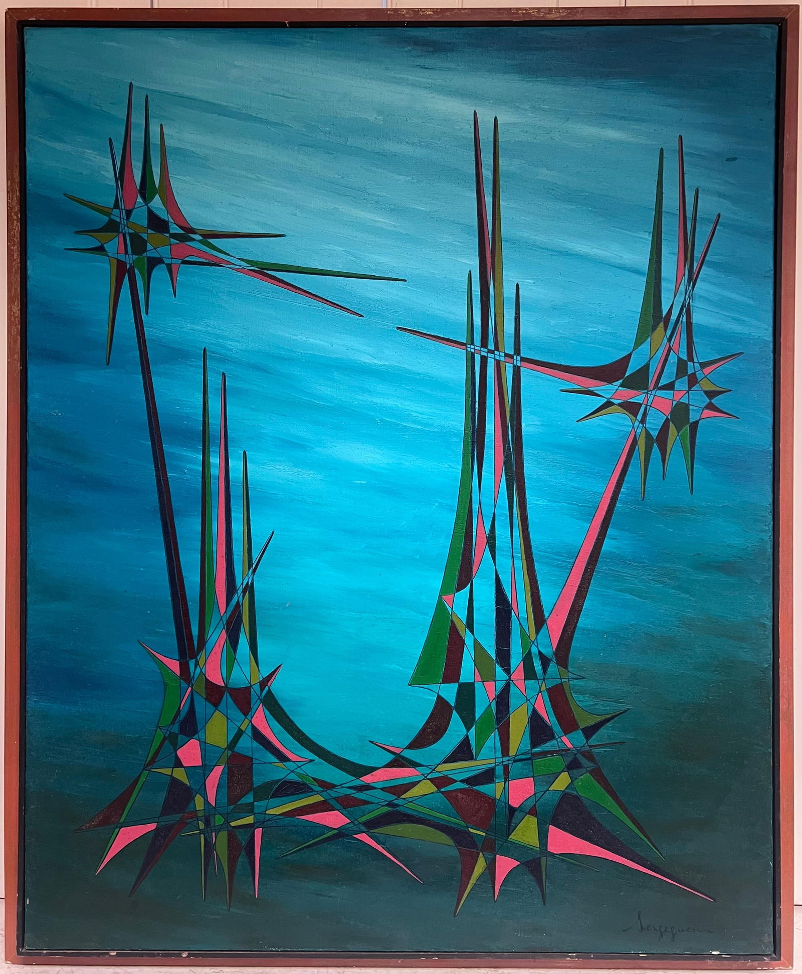 Serge Guerin (1916); 20th Century French Geometric Abstract Surrealist Composition Large Oil - 7