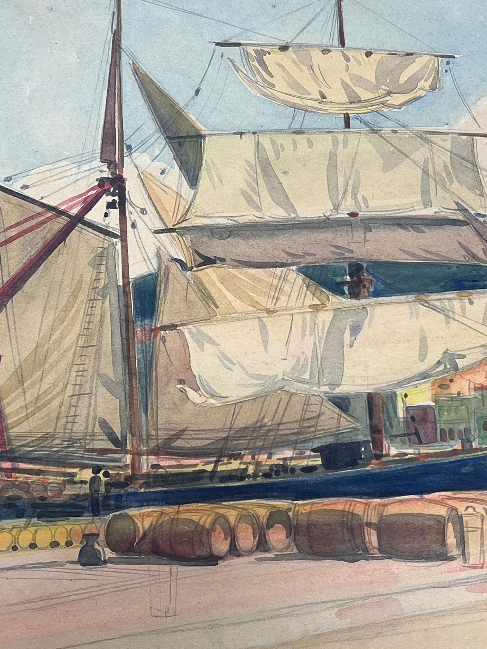 Tony Minartz ; Harbour Scene in Nice France Classic Sailing Yacht with Billowing Sails Painting - 13