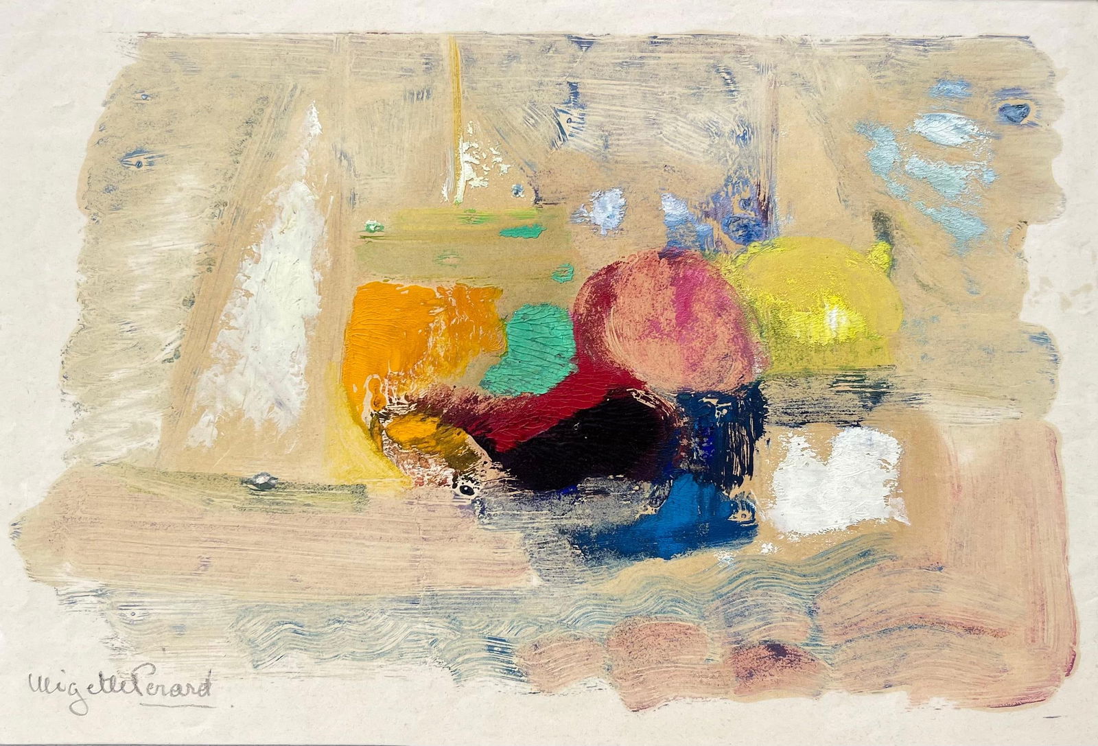 Anne Marie Migette Perard; Mid-Century French Abstract Still Life With Fruit and Glass in Bold Oil - 15