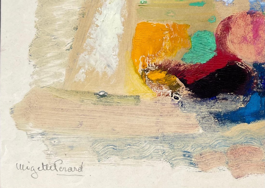 Anne Marie Migette Perard; Mid-Century French Abstract Still Life With Fruit and Glass in Bold Oil - 19